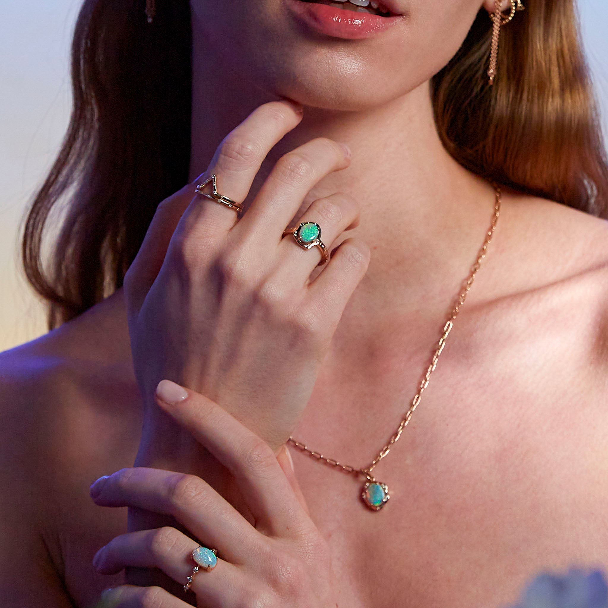 Australian opal collection jewelry on model