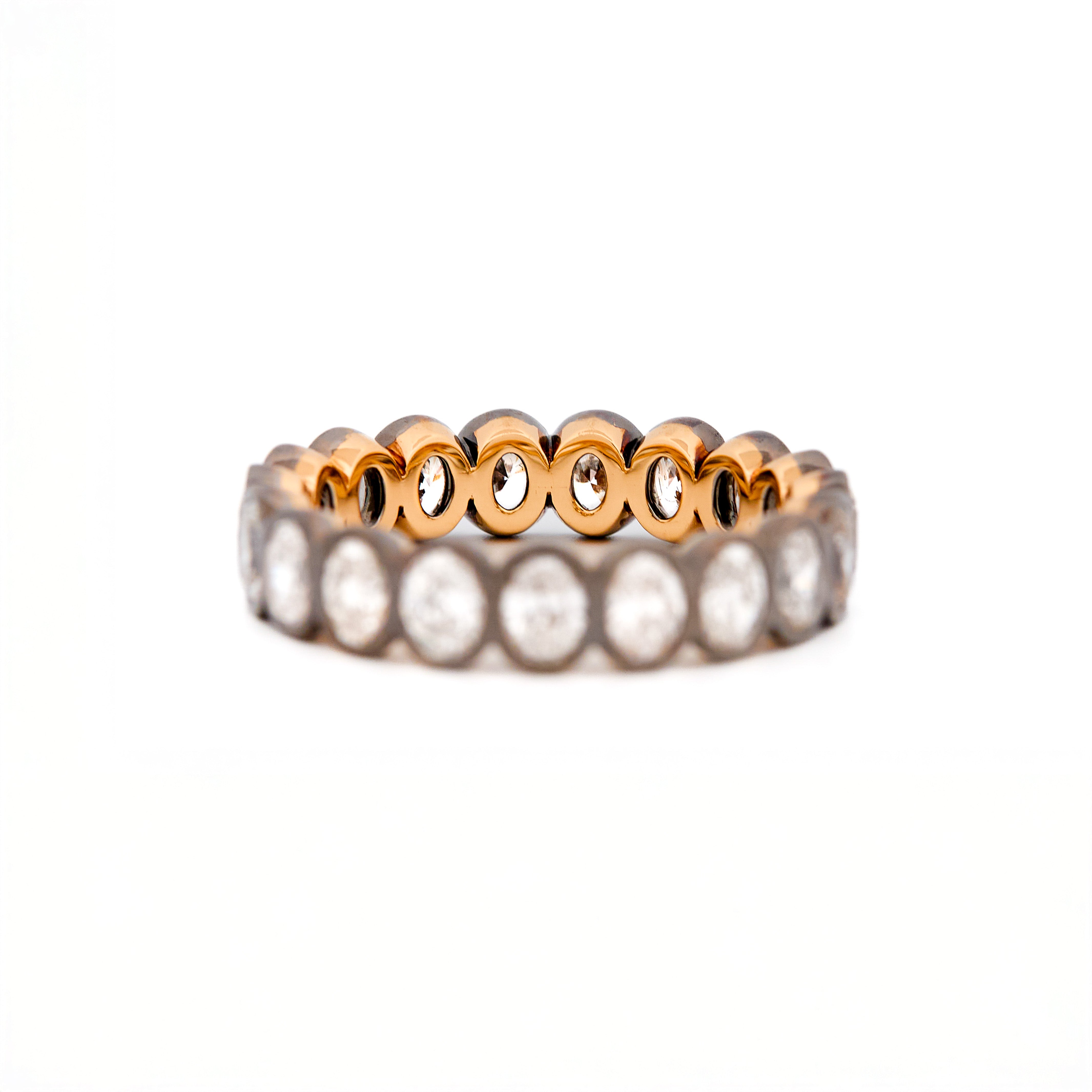 Two tone gold ring, eternity diamonds, on a white background
