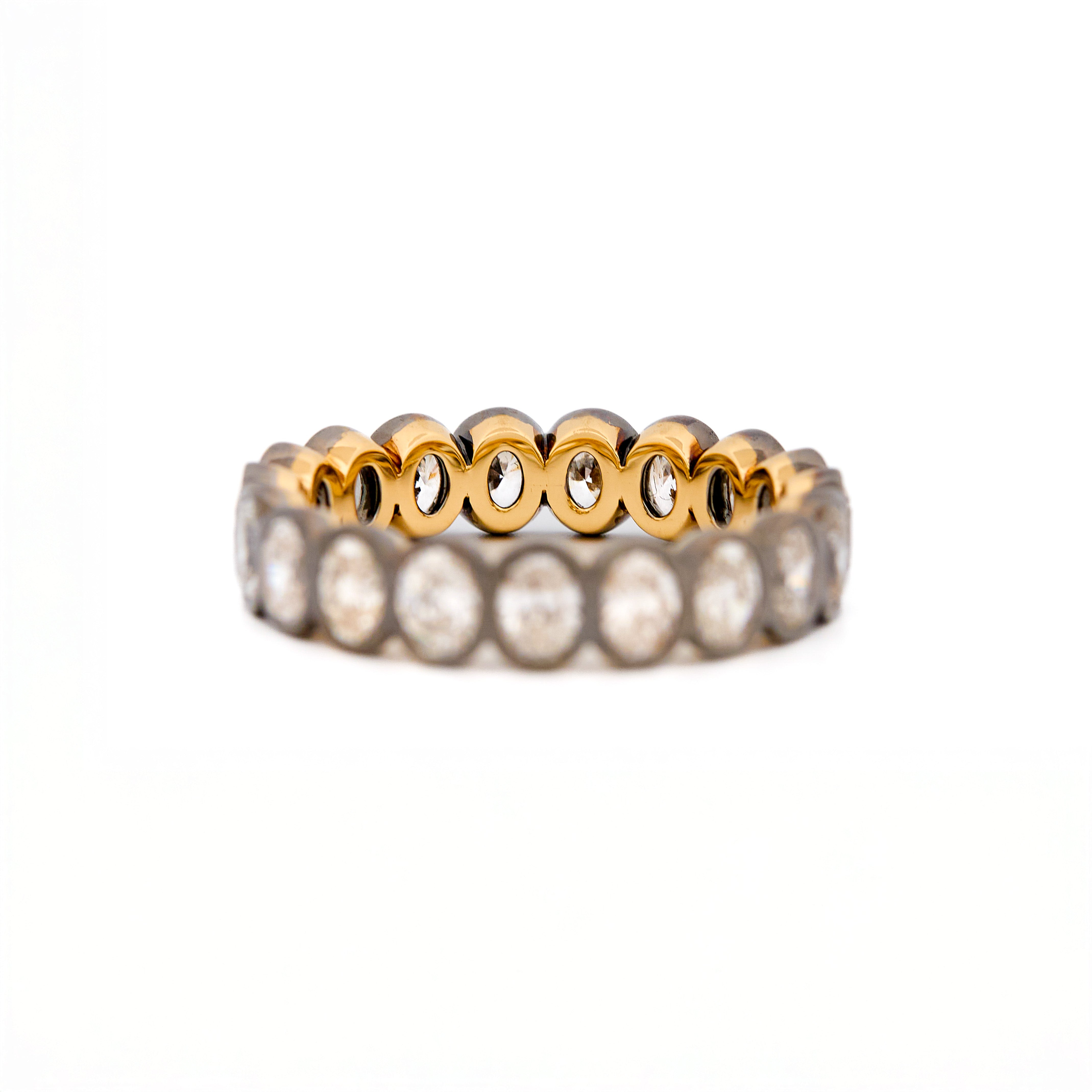 Two tone gold ring, eternity diamonds, on a white background