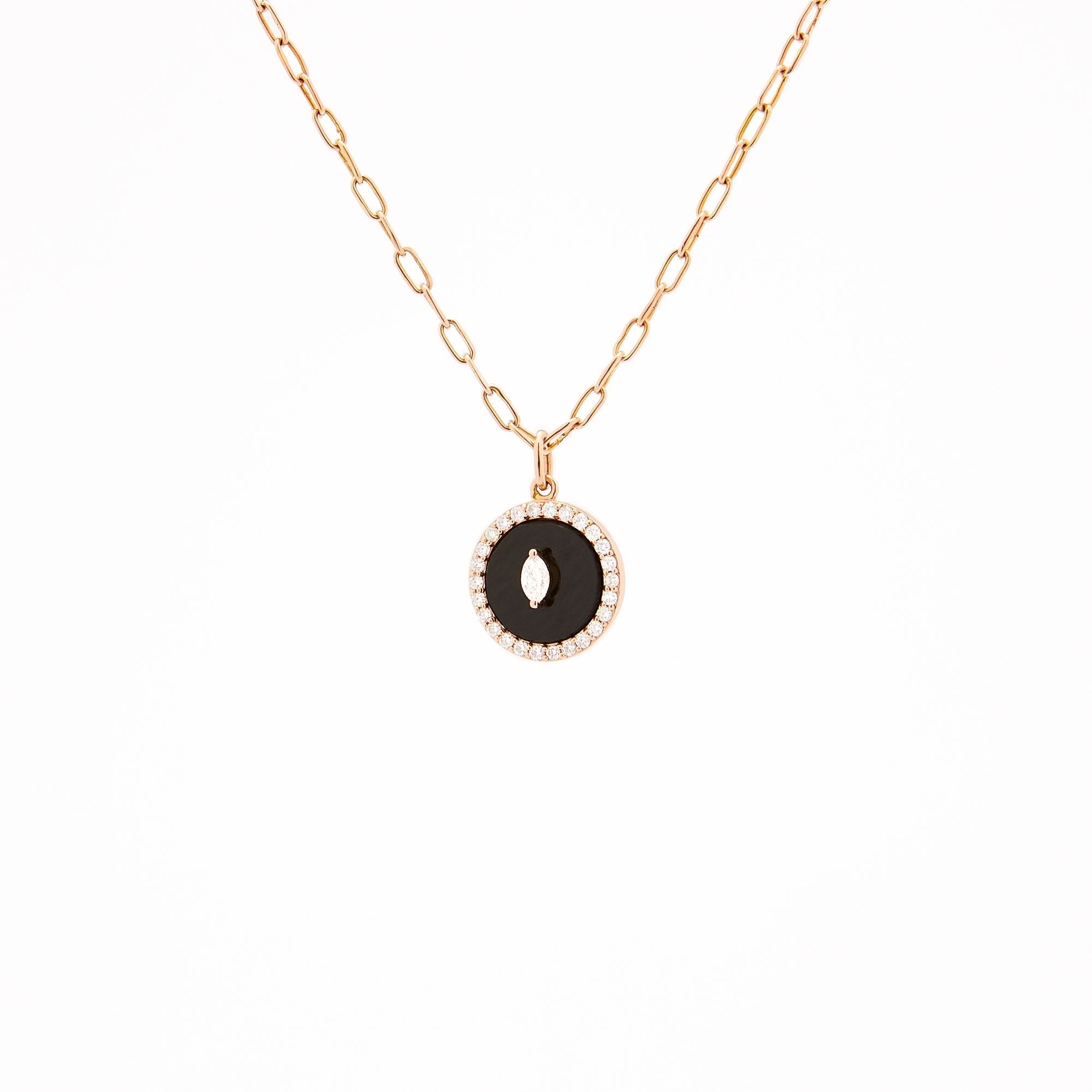Black Onyx and Marquise Diamond Protection Pendant on Signature Paperclip Chain chain