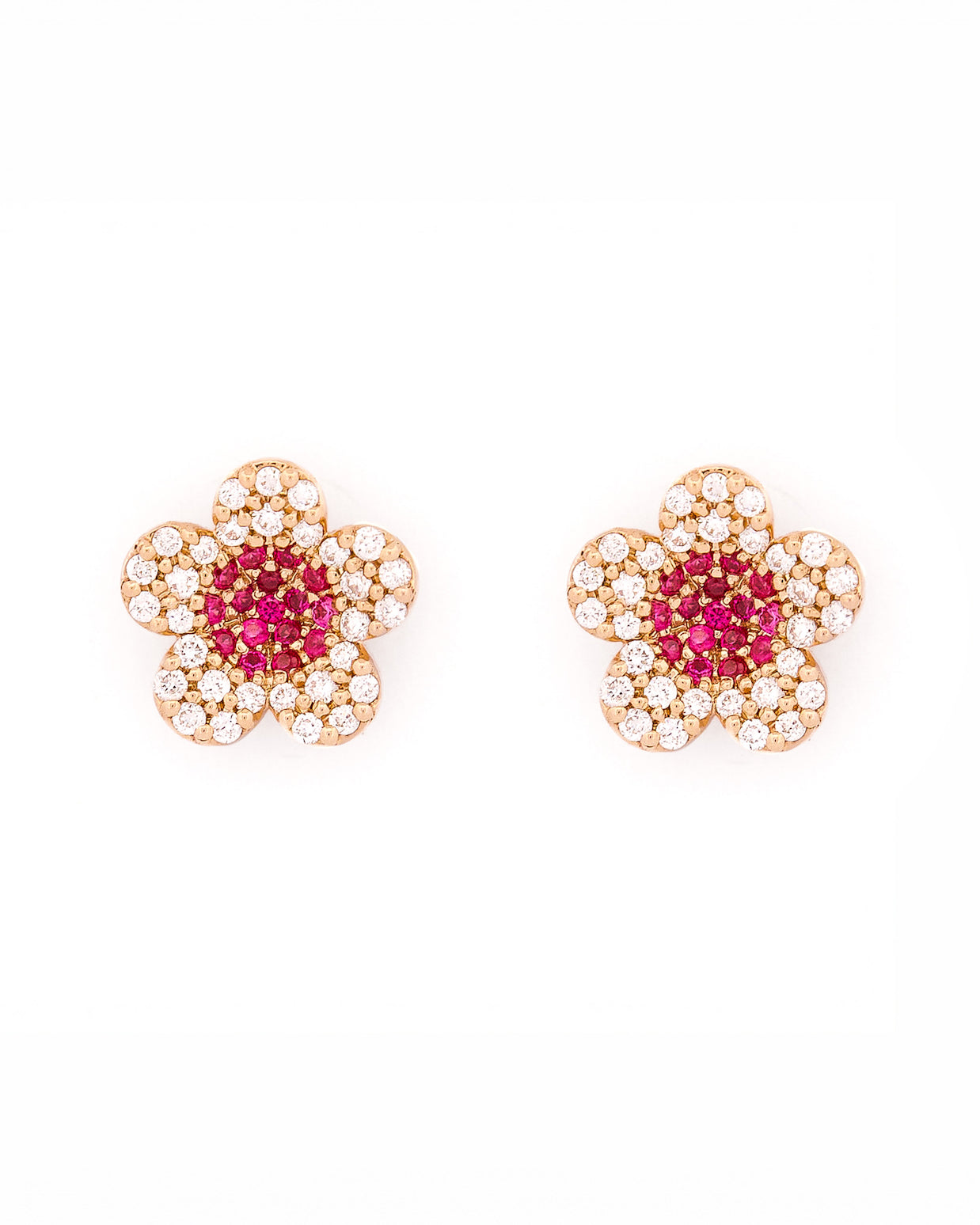 beautiful yellow gold cherry blossom flower earrings on white background