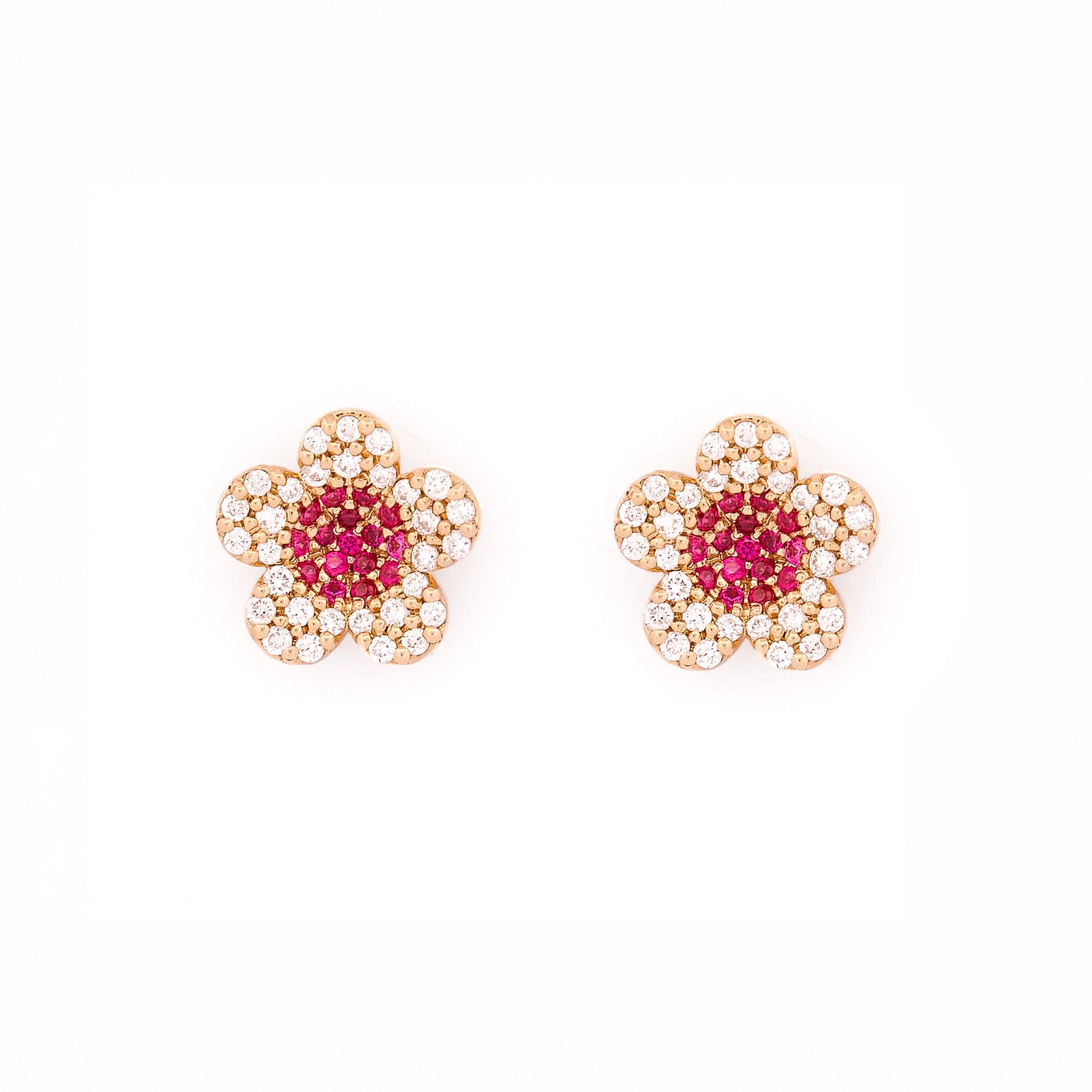 beautiful yellow gold cherry blossom flower earrings on white background