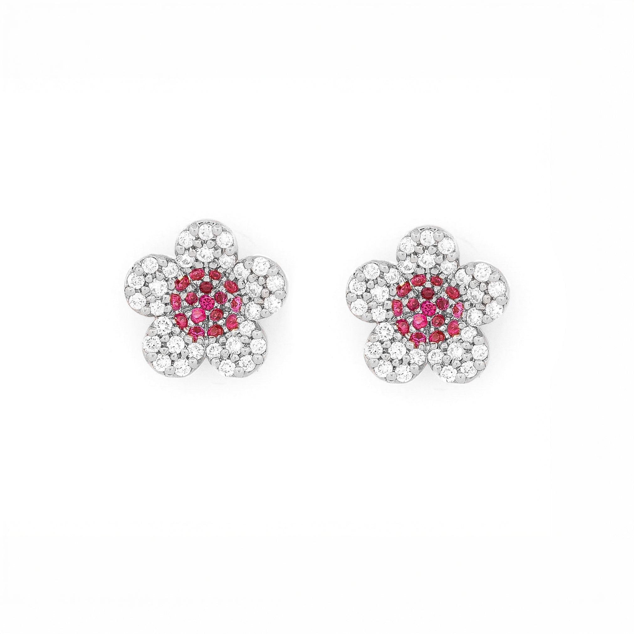 beautiful white gold cherry blossom flower earrings on white background