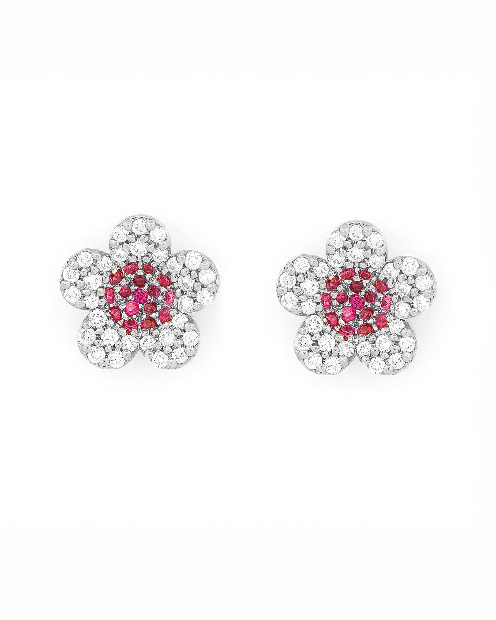 beautiful white gold cherry blossom flower earrings on white background