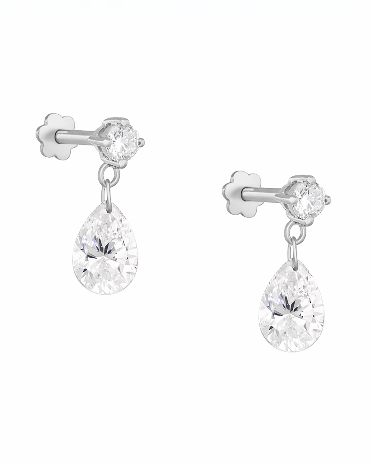 Gold earrings with teardrop-shaped Diamonds on a white background