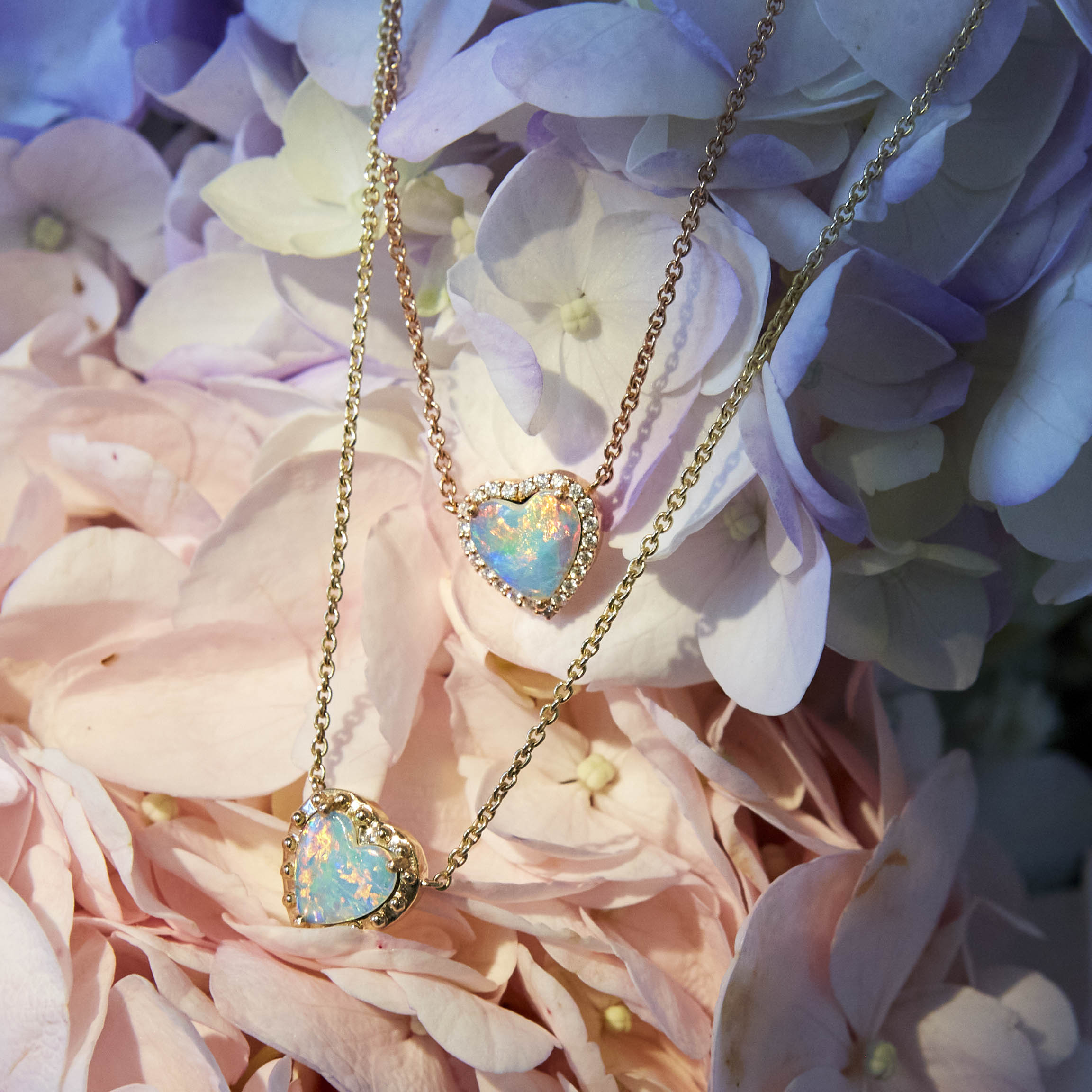 Rare and unique Australian Opal Heart Surrounded by White Diamonds and rare and unique australian opal heart beaded necklace