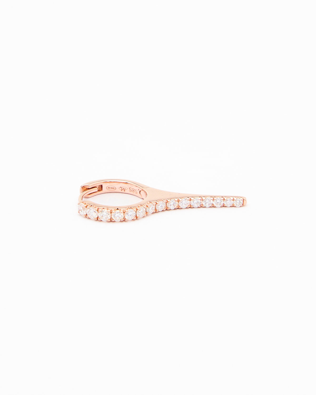 a rose gold earring with natural diamond drops, featuring a minimalist design.