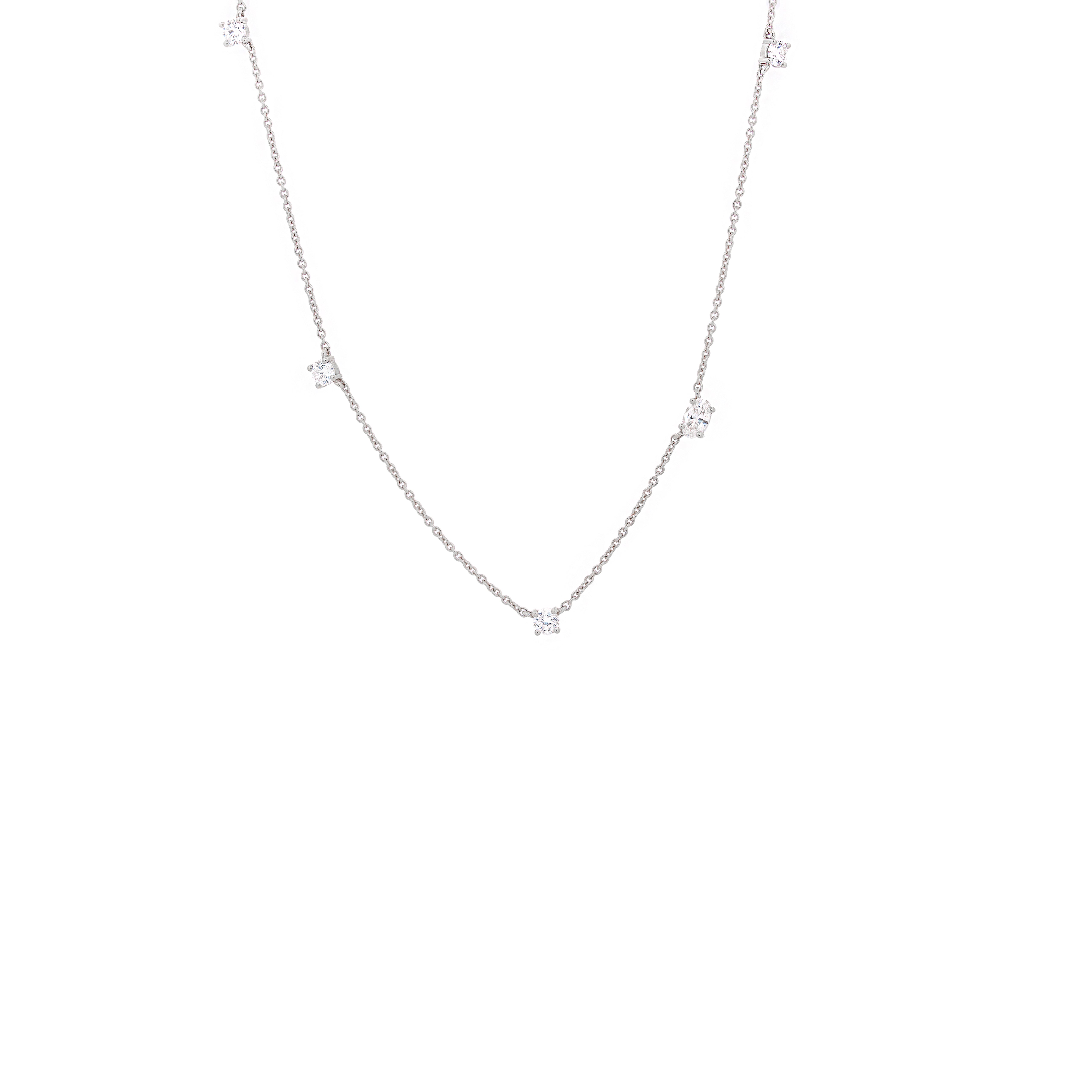 white gold necklace with small diamonds on a white background