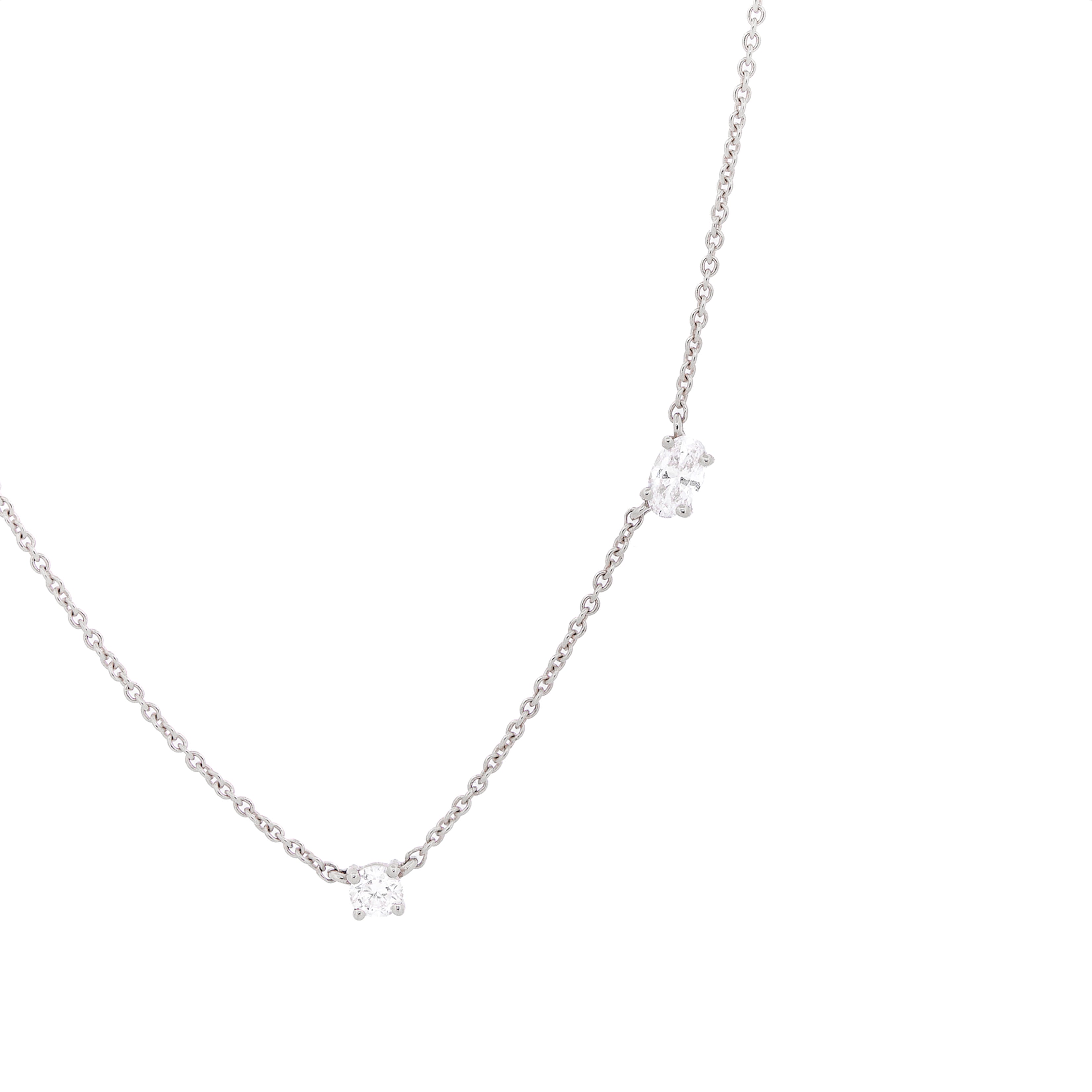 white gold necklace with small diamonds on a white background