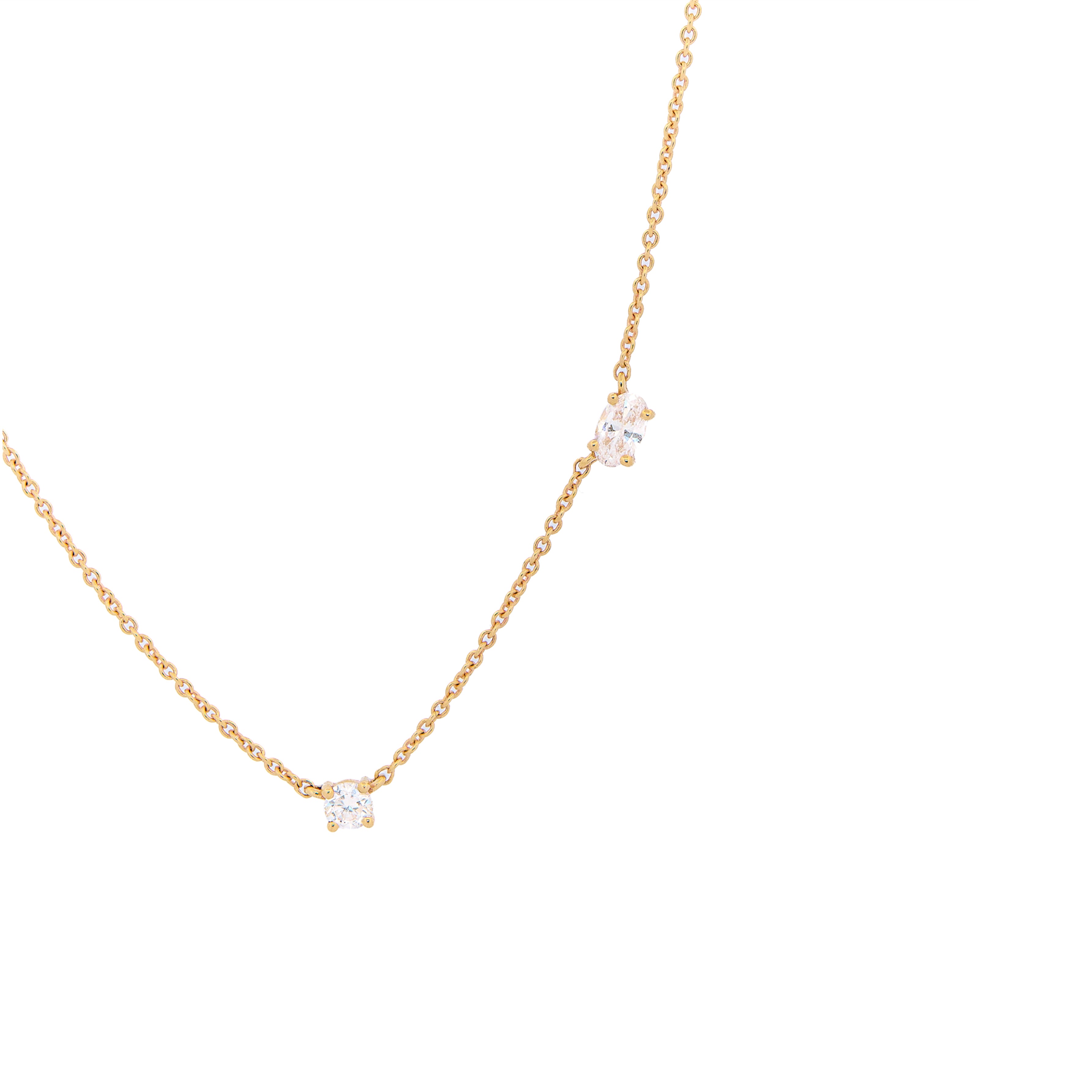 Gold necklace with diamonds on a white background