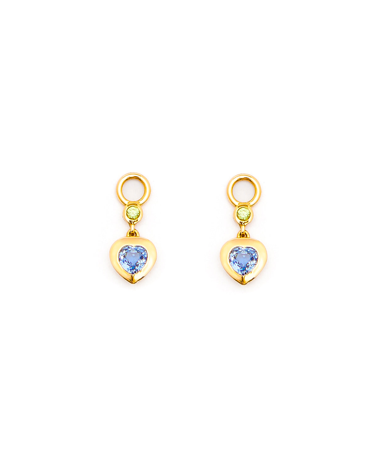 blue sapphire hearts accessories, dangling, sweet and colourful. Wear them with any of our hoop earrings