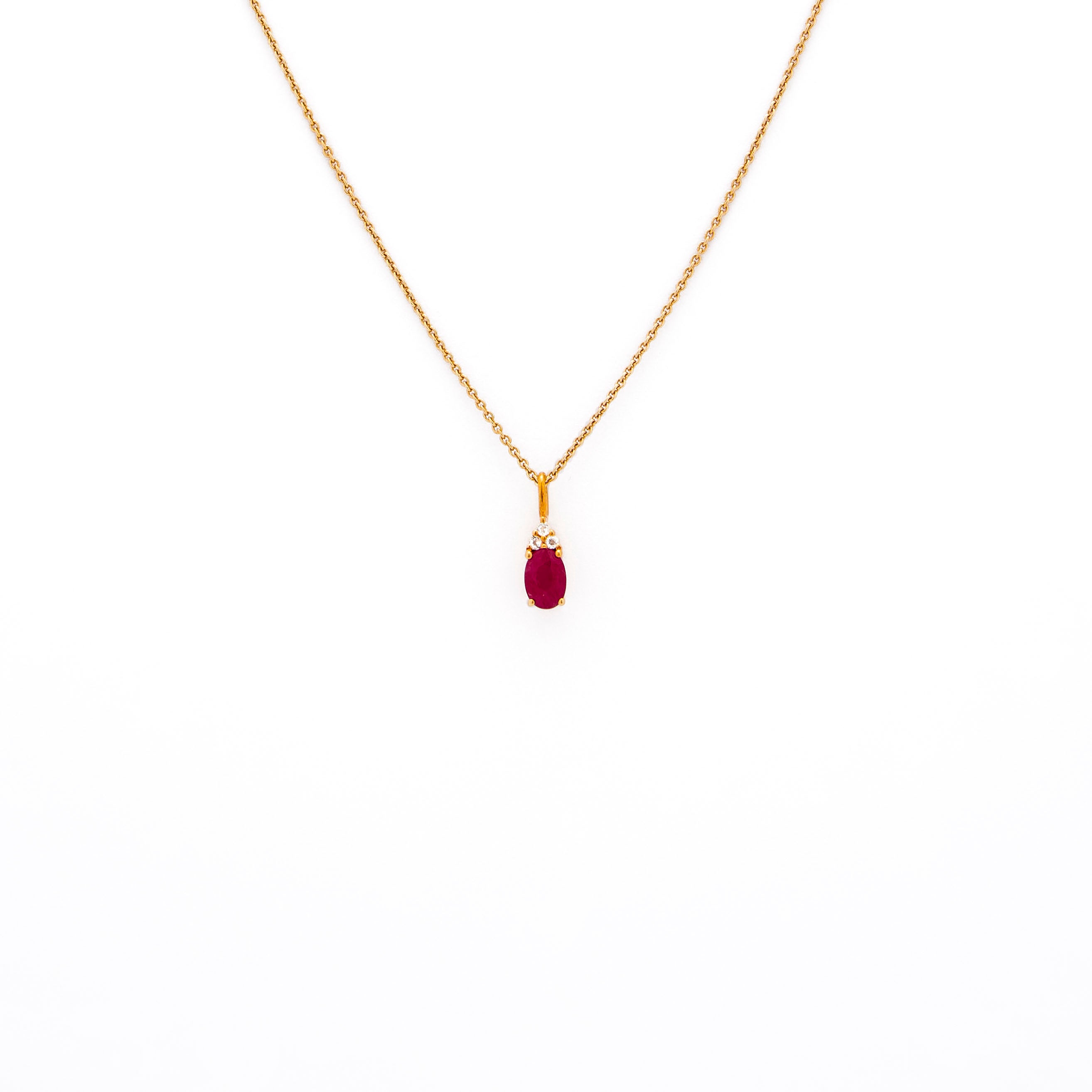 ruby pendant, ruby and diamonds pendant, ruby and diamonds pendant on chain, ruby, ruby and diamonds pendant in rose gold