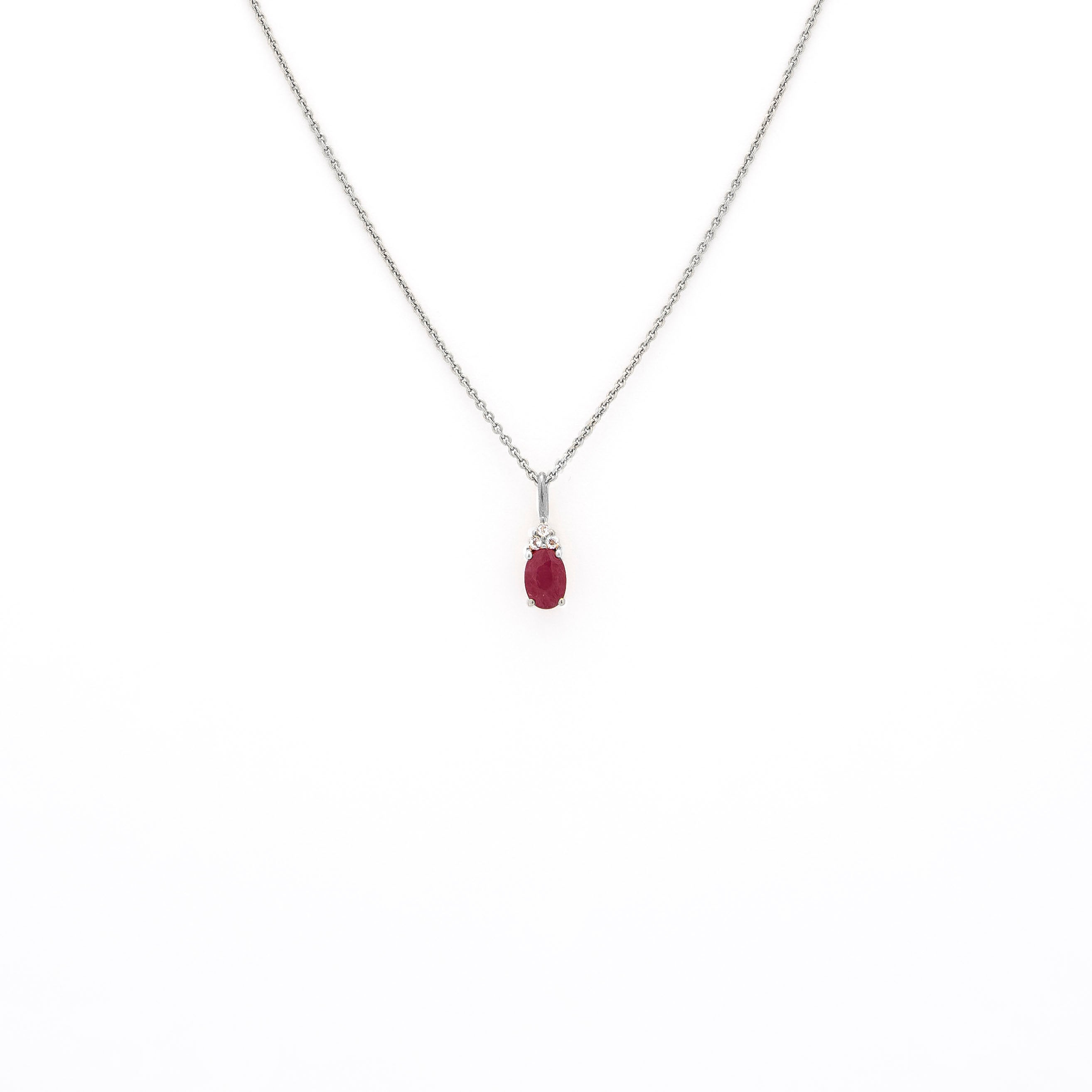 ruby pendant, ruby and diamonds pendant, ruby and diamonds pendant on chain, ruby, ruby and diamonds pendant in white gold