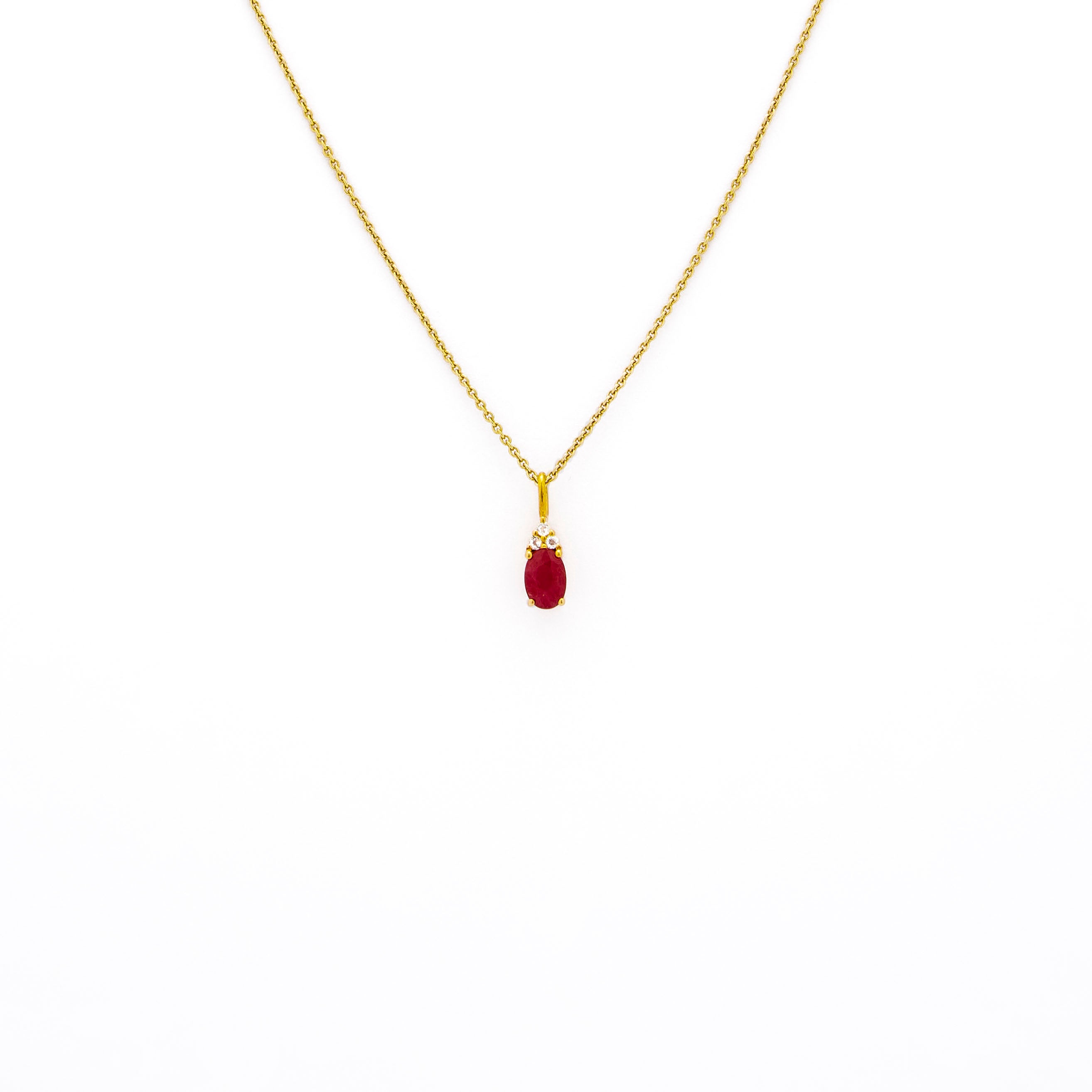 ruby pendant, ruby and diamonds pendant, ruby and diamonds pendant on chain, ruby, ruby and diamonds pendant in yellow gold