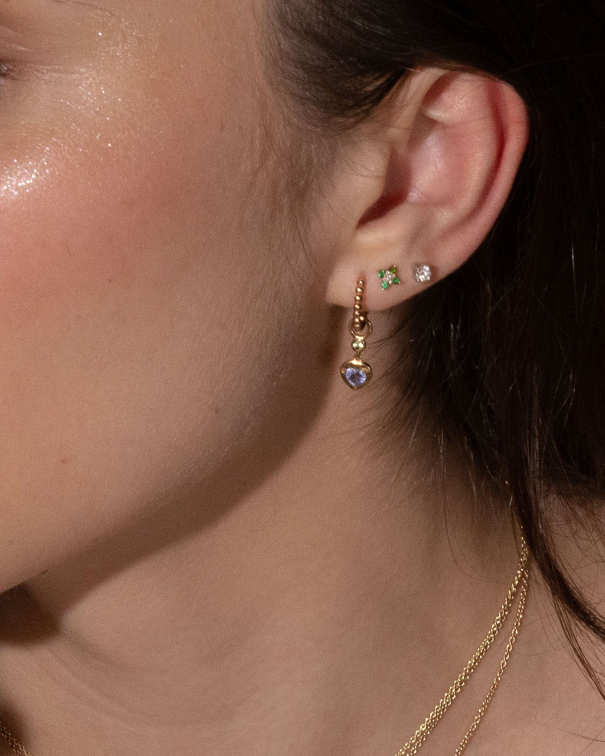 blue sapphire hearts accessories, dangling, sweet and colourful. Wear them with any of our hoop earrings