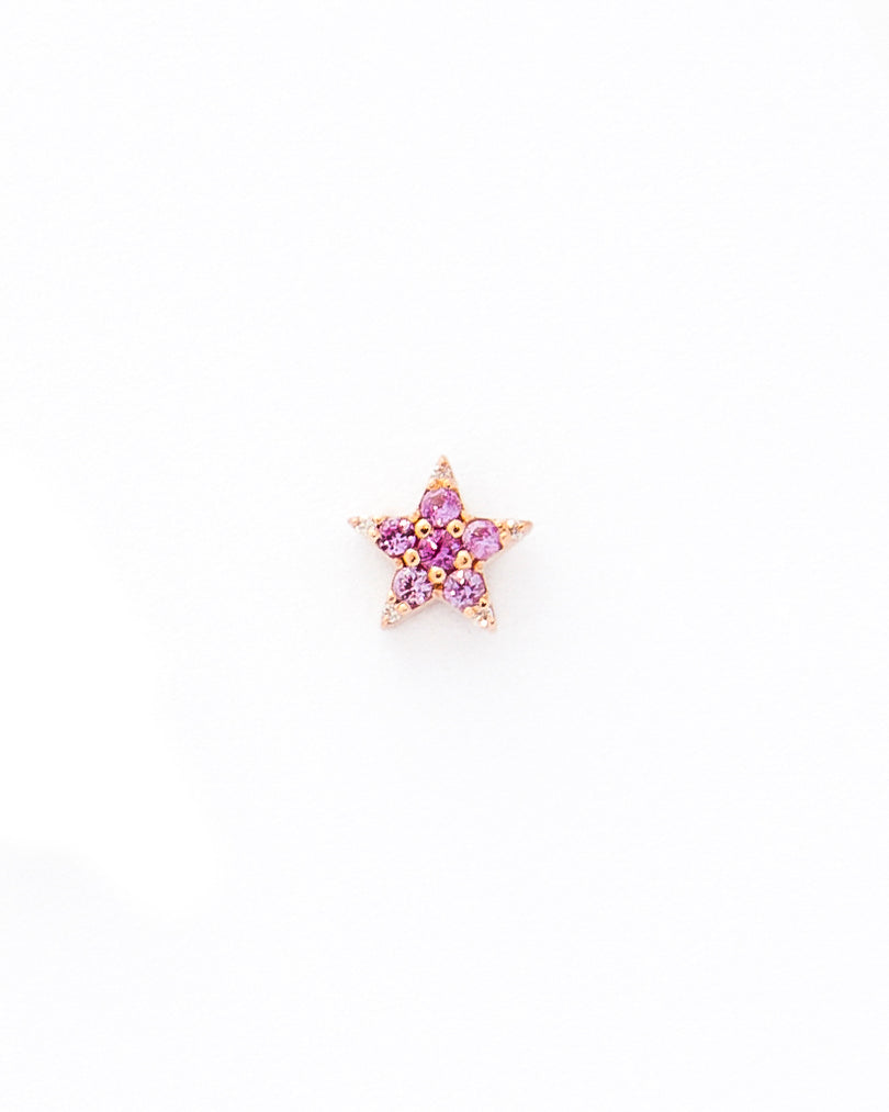Pink sapphire and diamonds star stud earring
