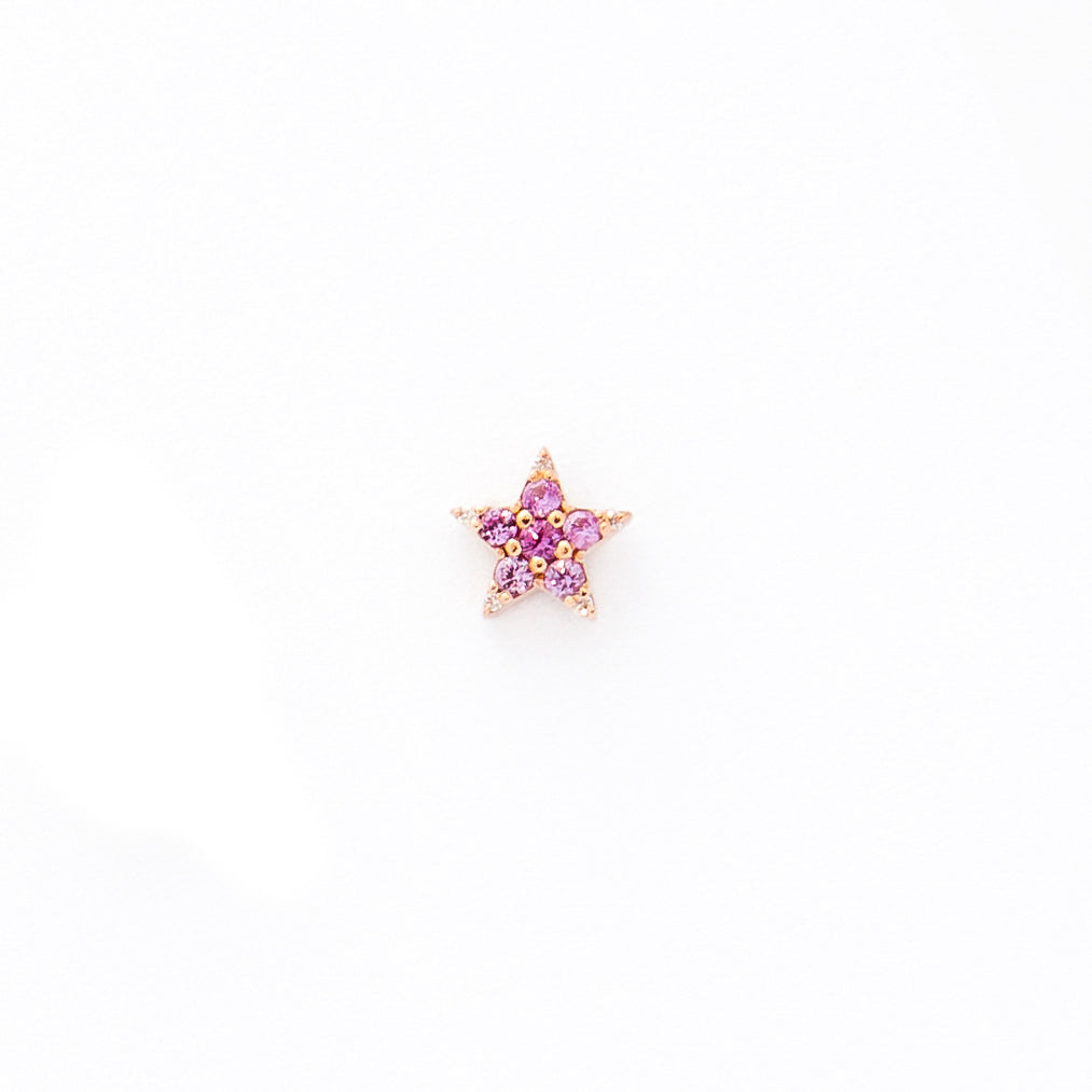 Pink sapphire and diamonds star stud earring