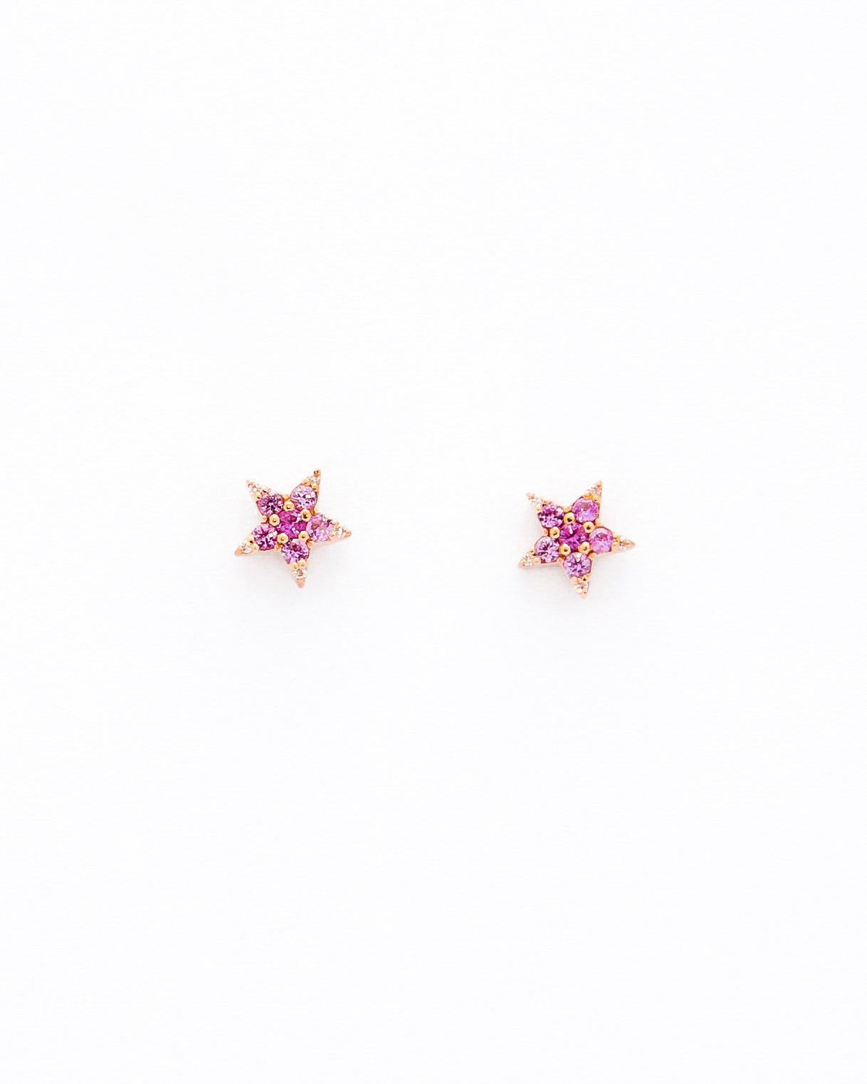 Pink sapphire and diamonds star studs earrings in pink gold