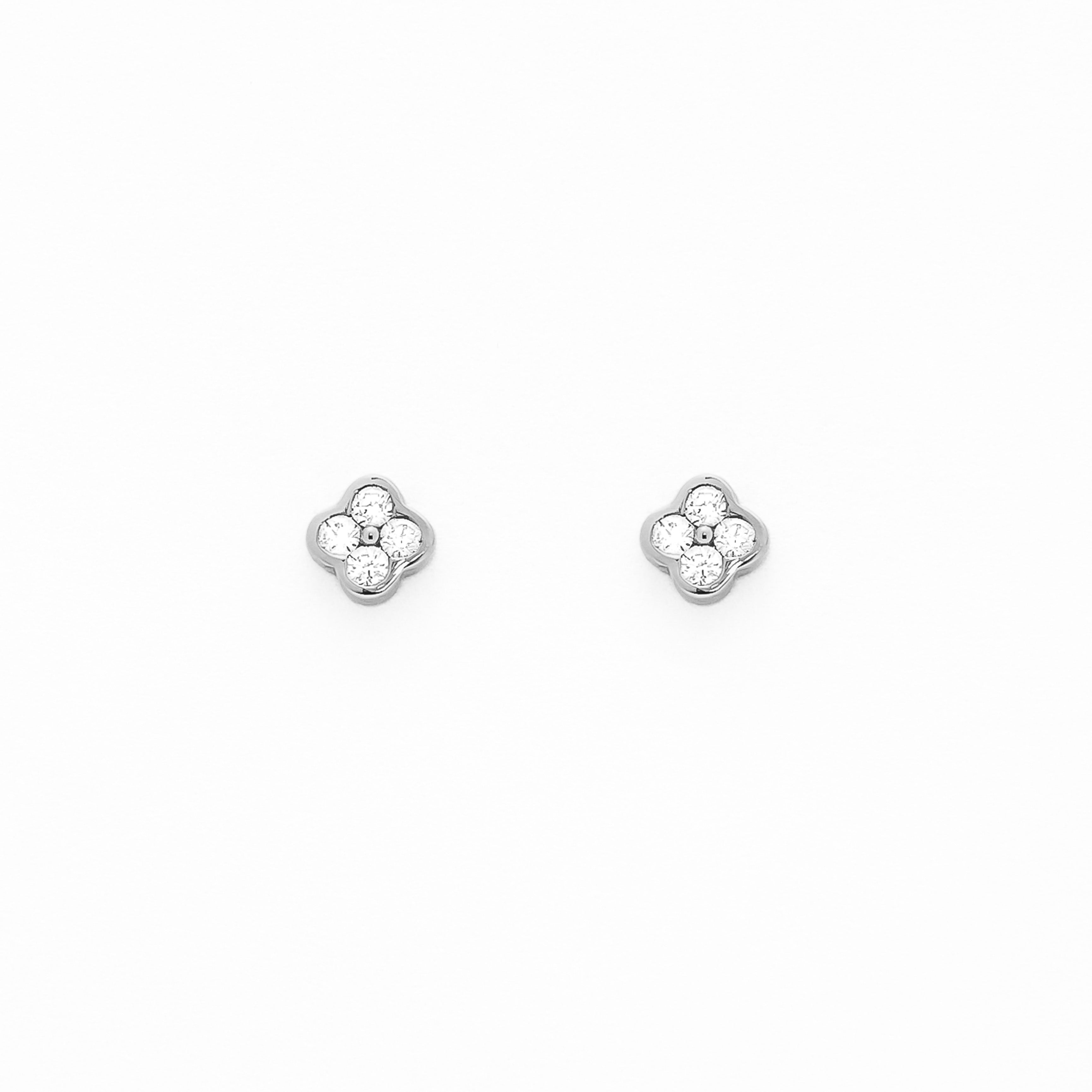 beautiful clover stud earrings in white gold