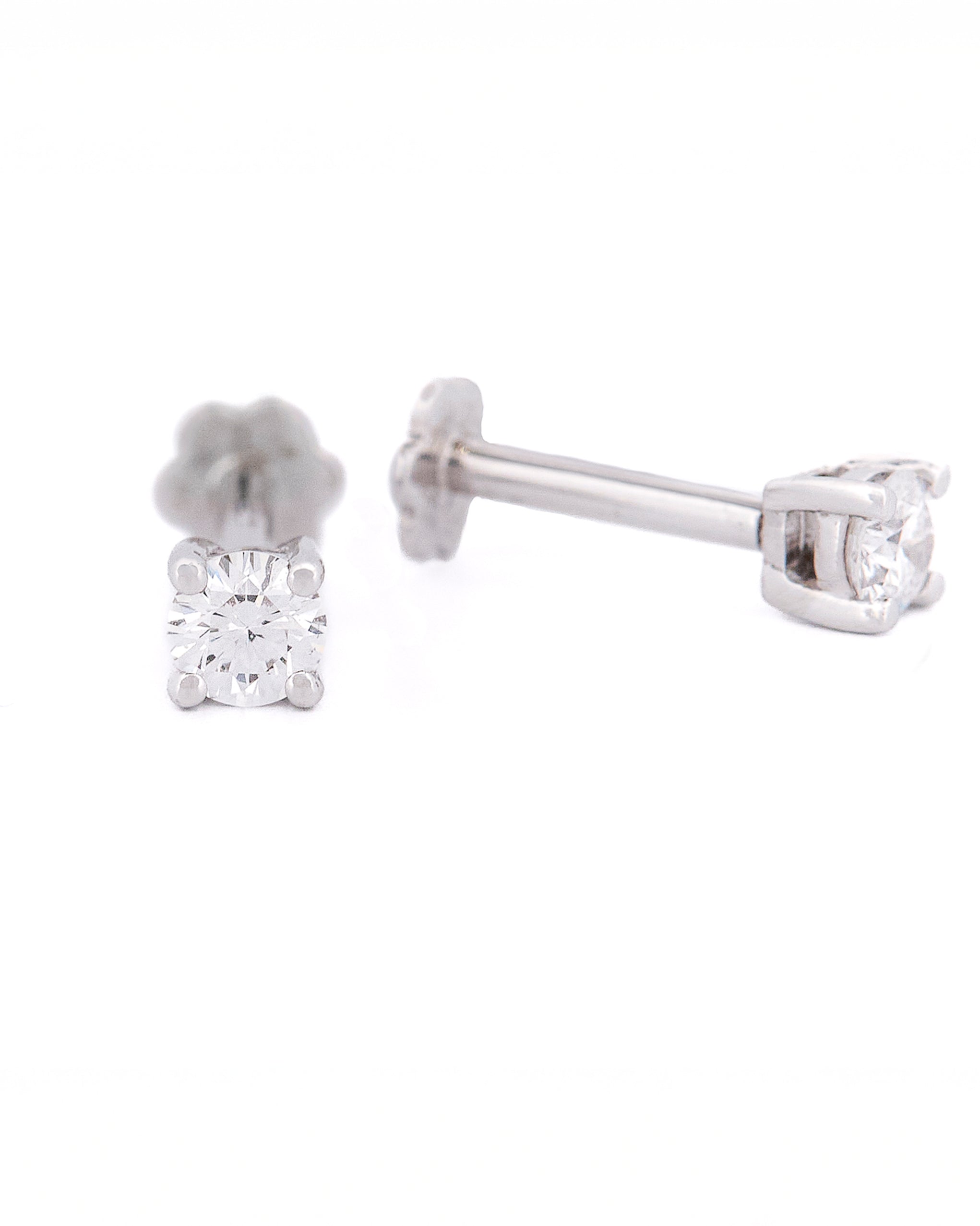 Pair of diamond stud earrings on a white background