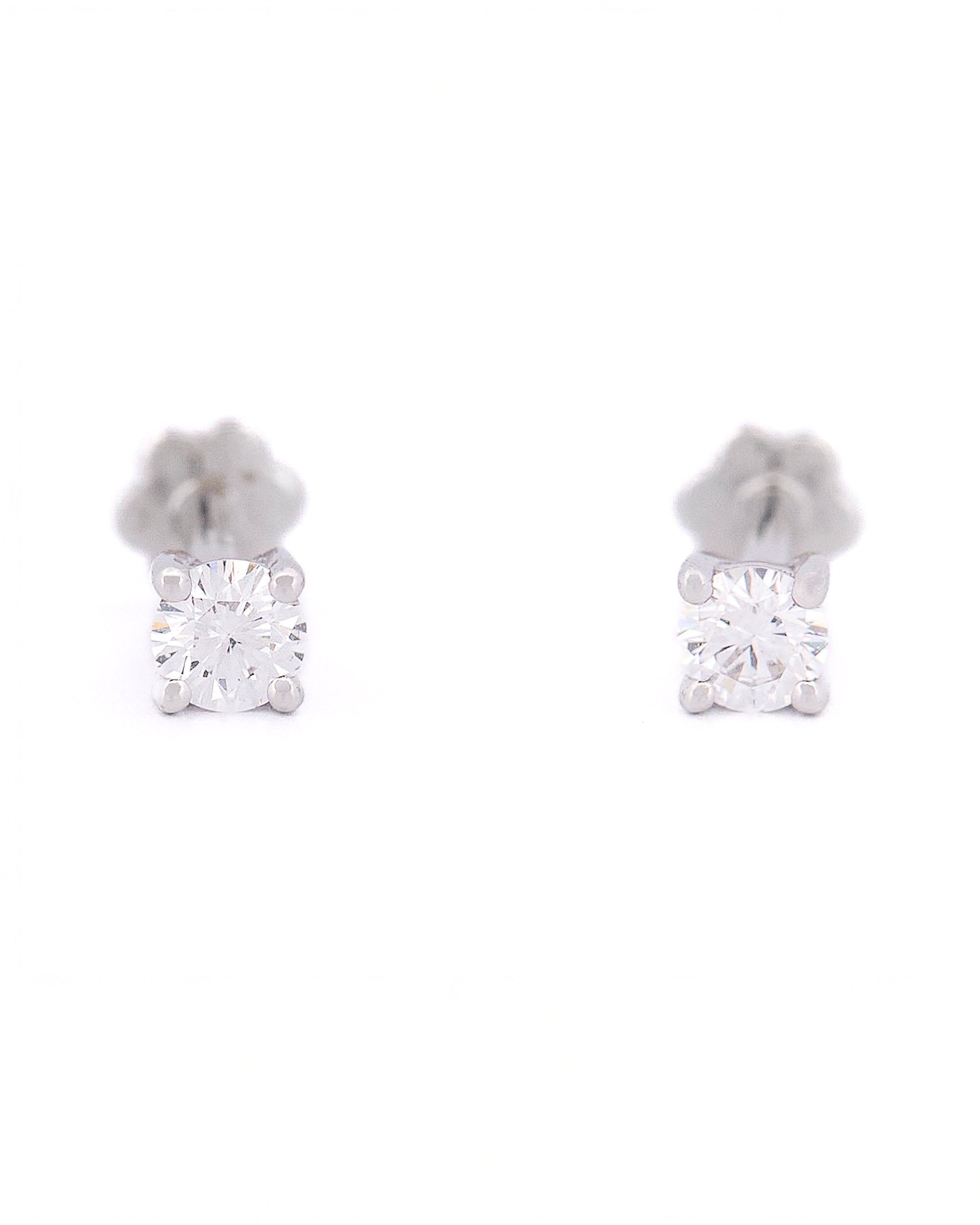 Pair of diamond stud earrings on a white background