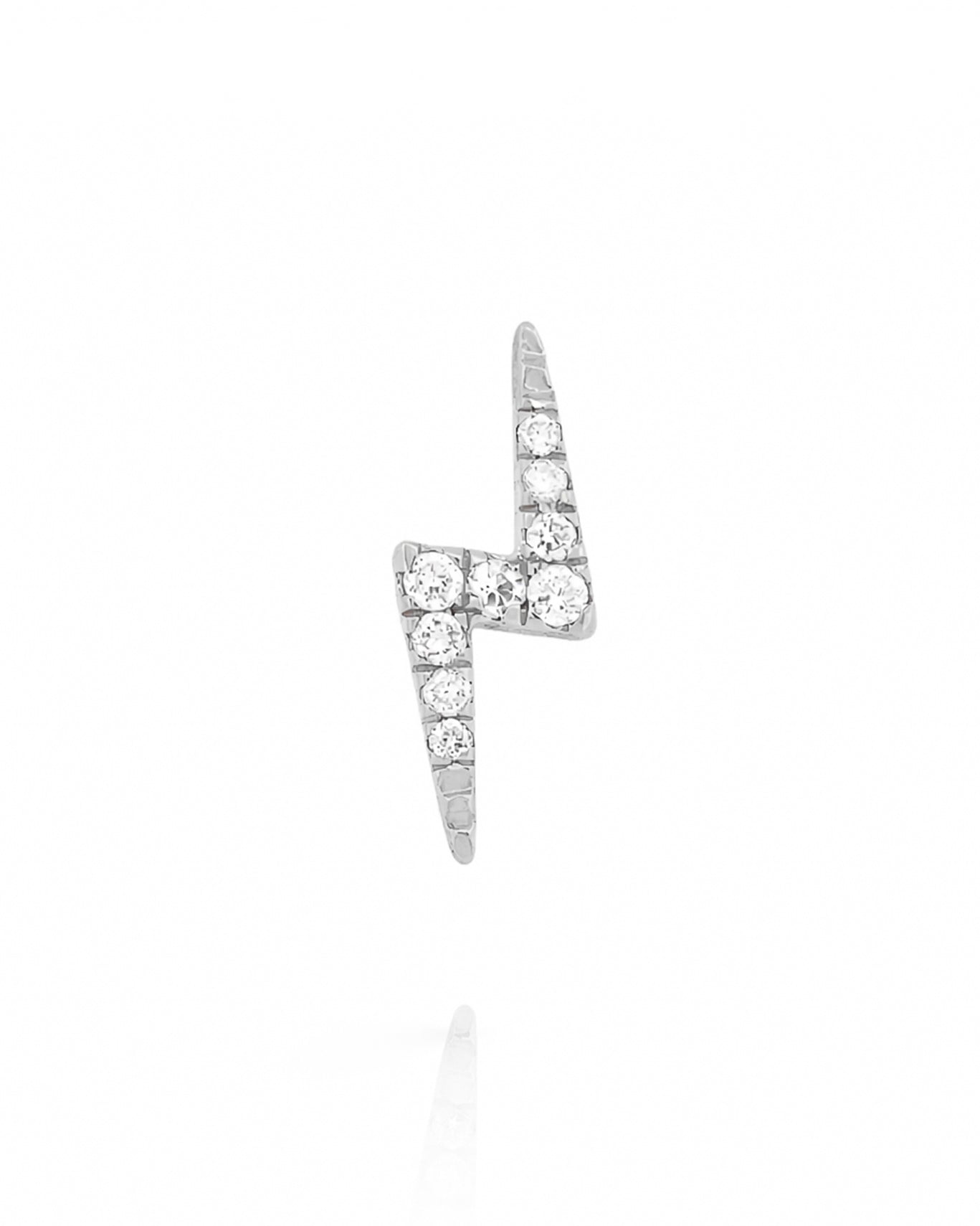 White Gold lightning bolt earring with diamonds on a white background