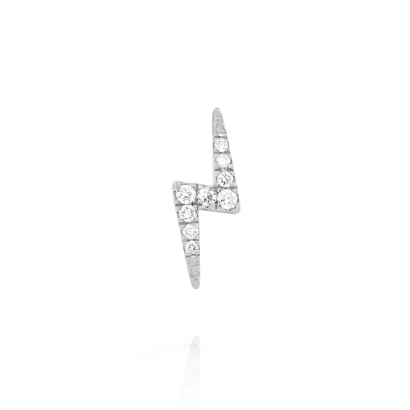 White Gold lightning bolt earring with diamonds on a white background