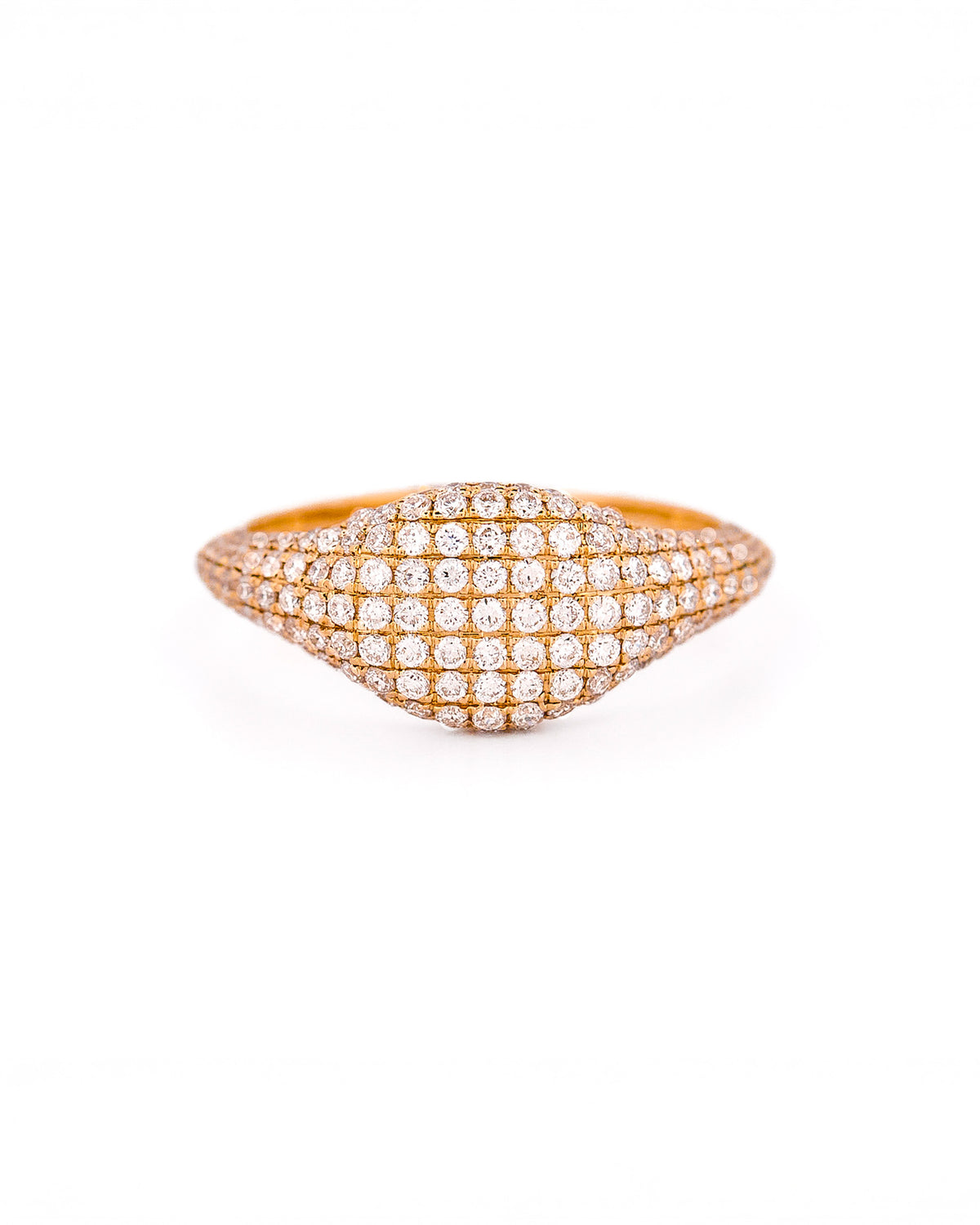 Gold ring with pave diamonds accents on a white background
