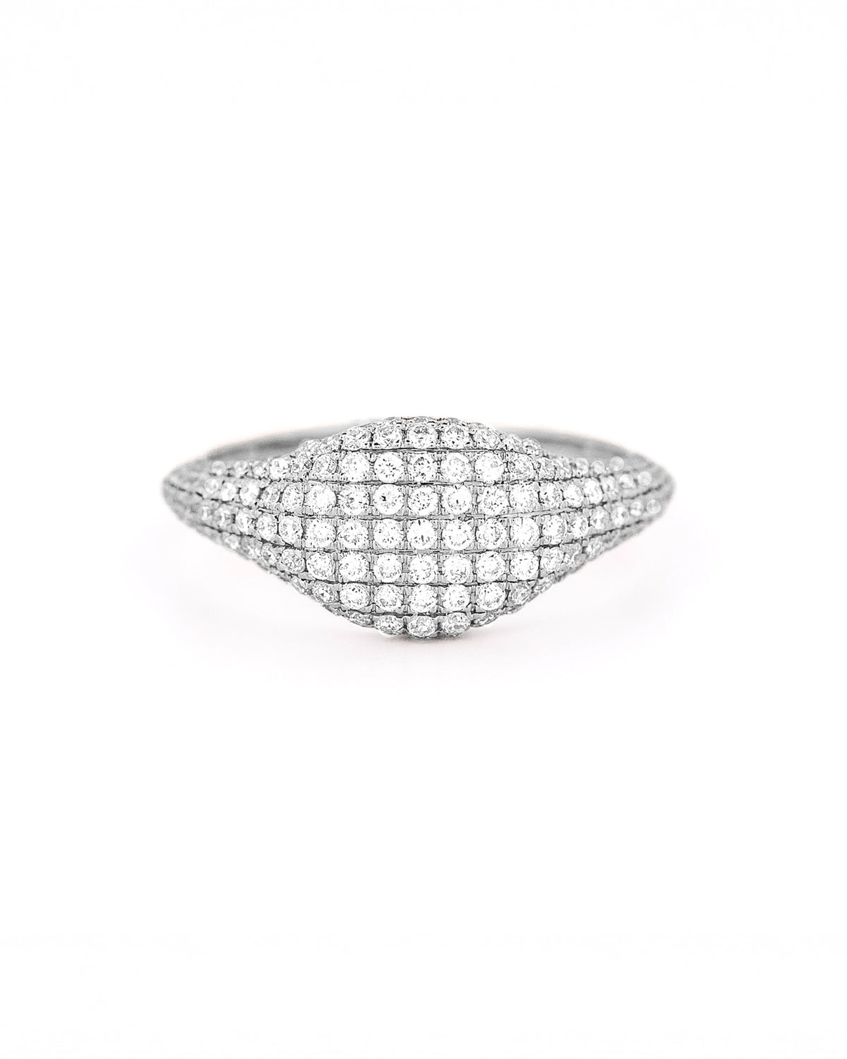 Gold ring with pave diamonds accents on a white background