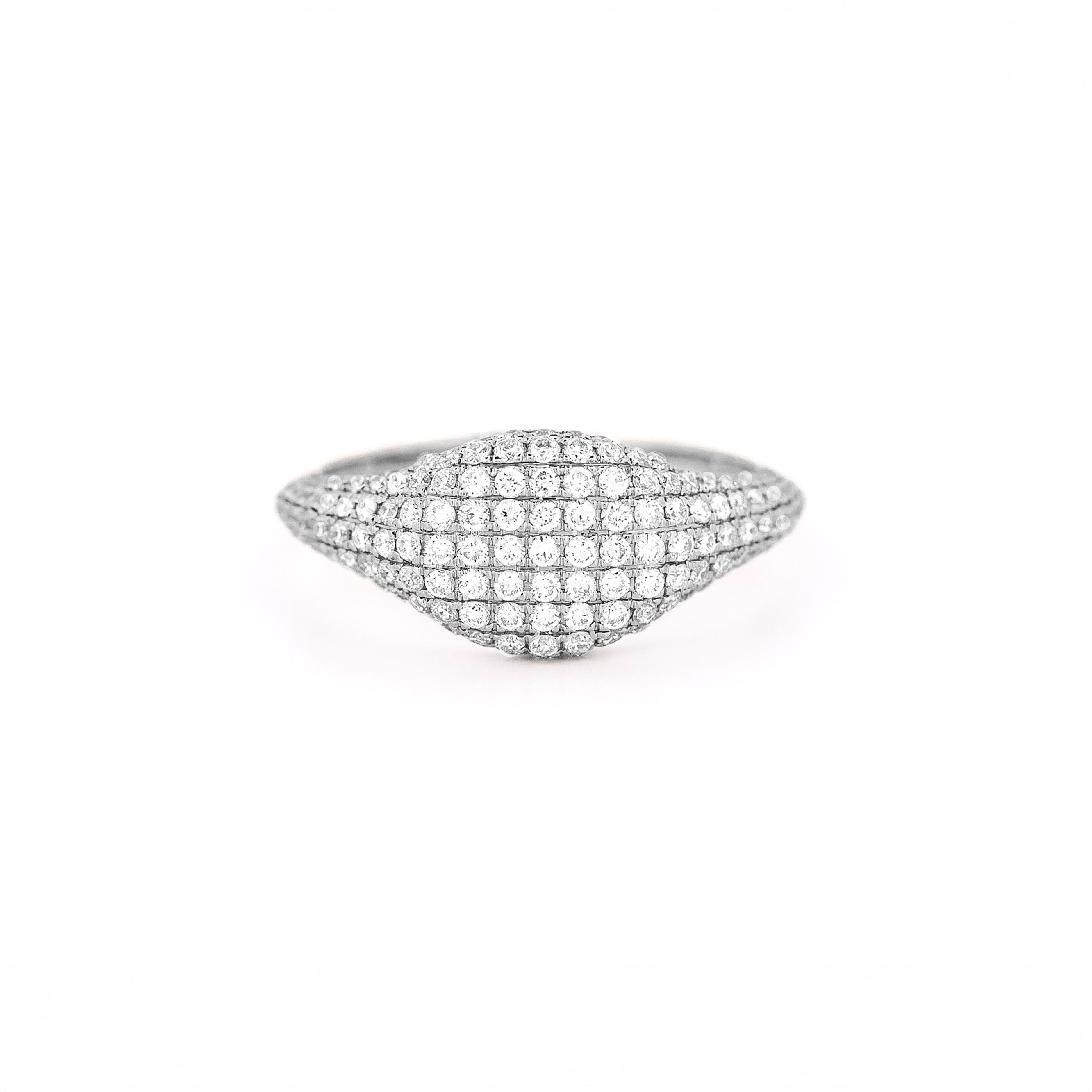 Gold ring with pave diamonds accents on a white background
