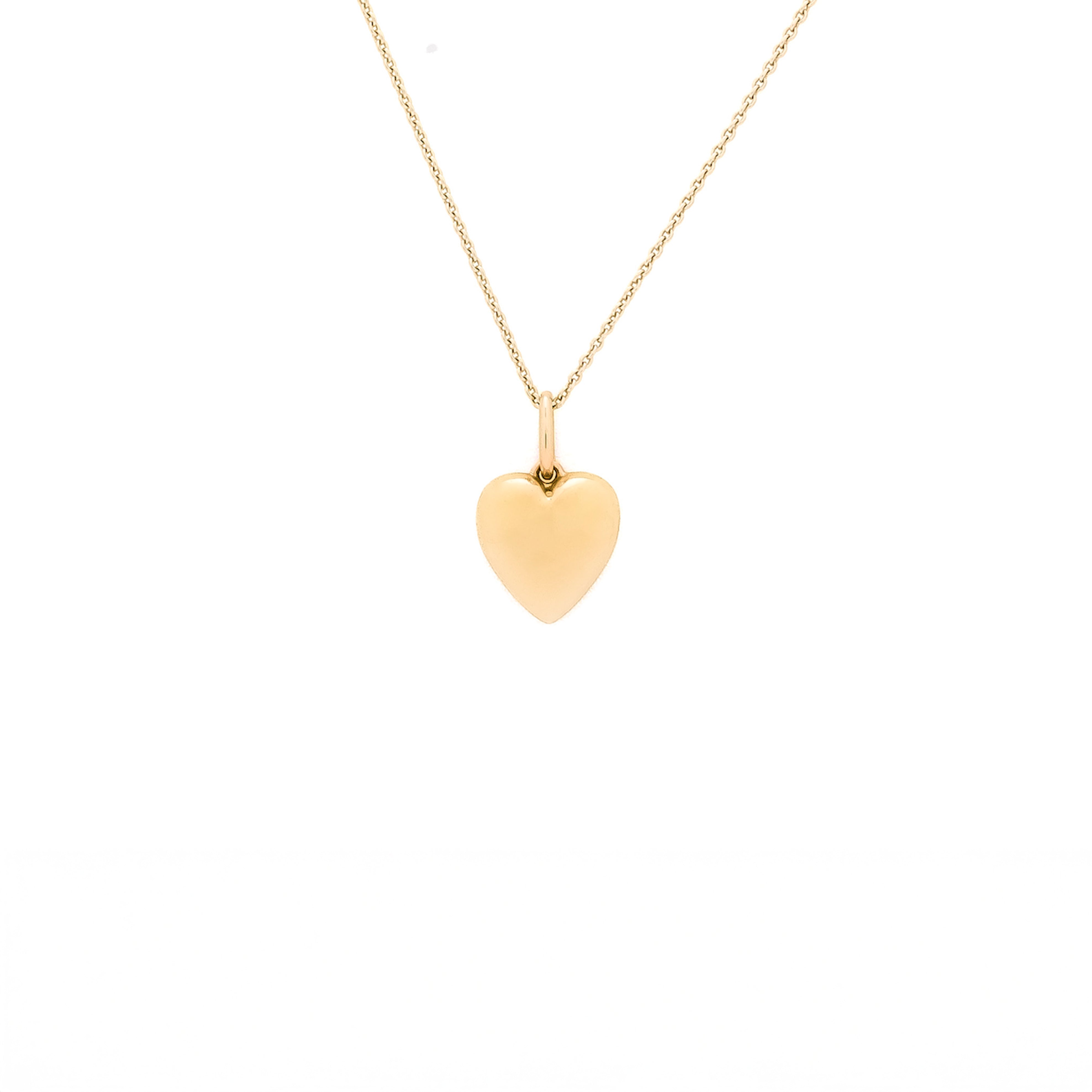 Gold heart-shaped pendant necklace on a white background