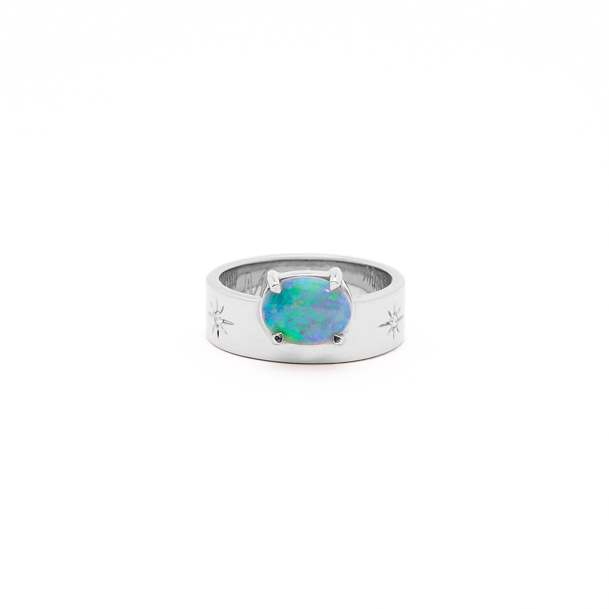 australian opal band ring in white gold