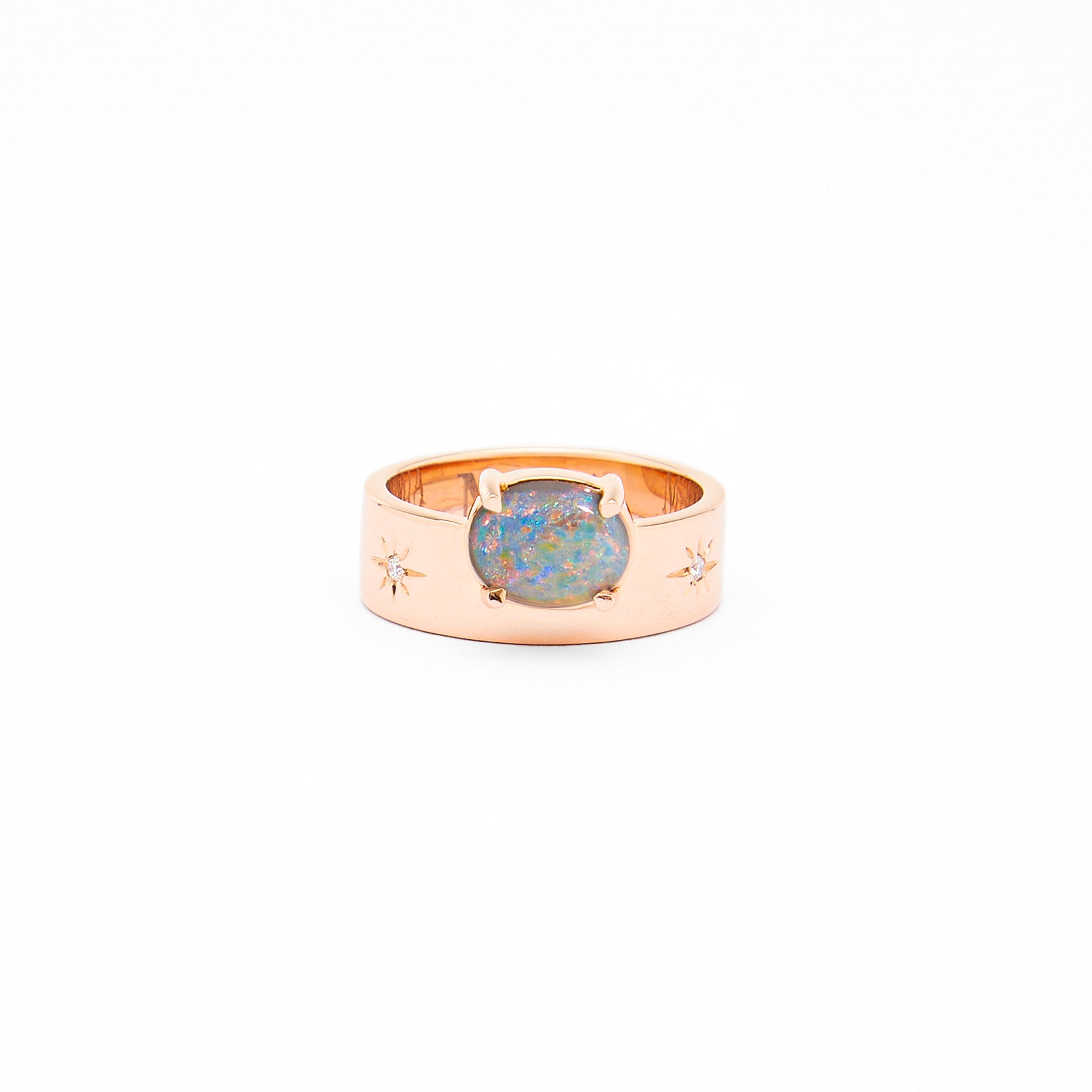 australian opal band ring in rose gold