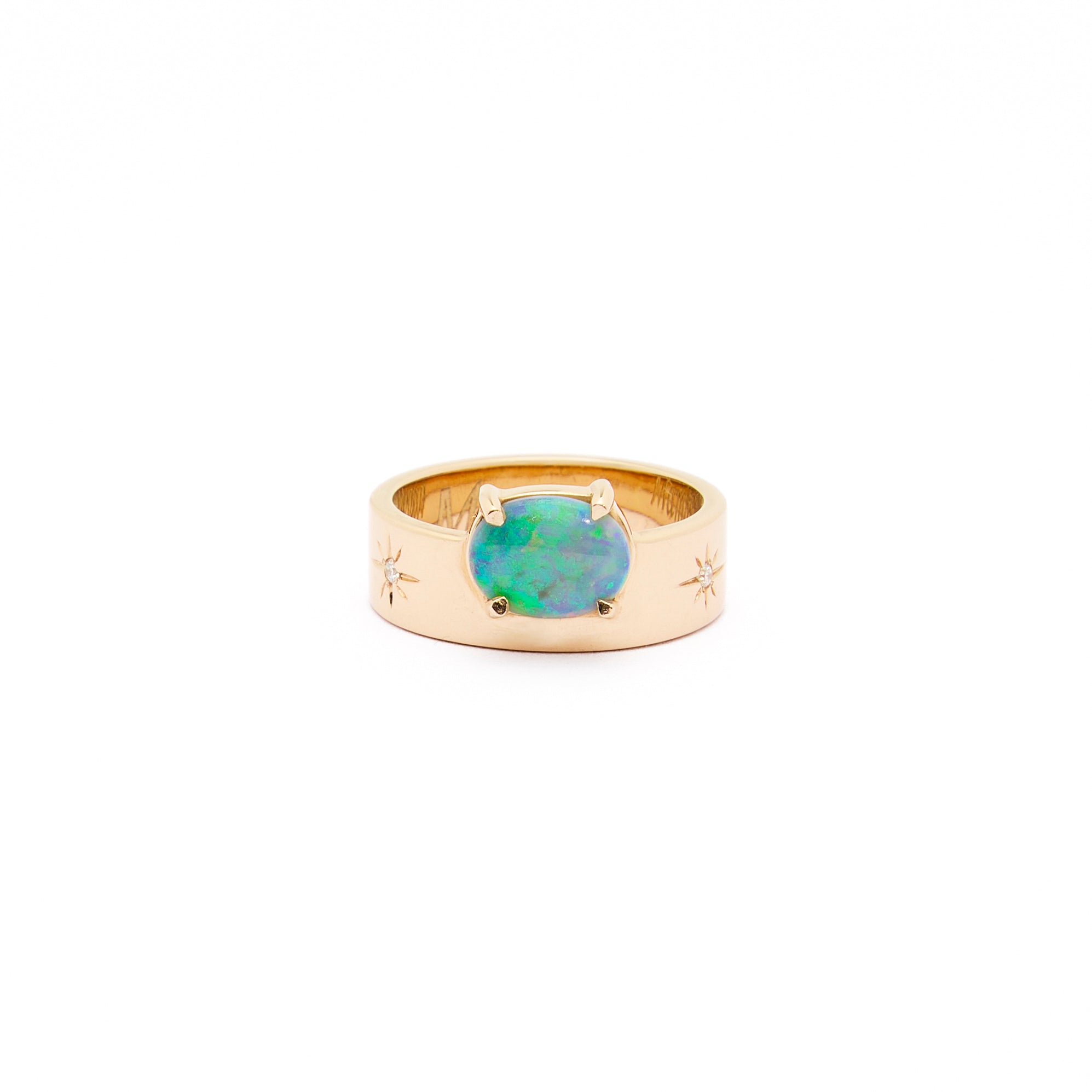 australian opal band ring in yellow gold