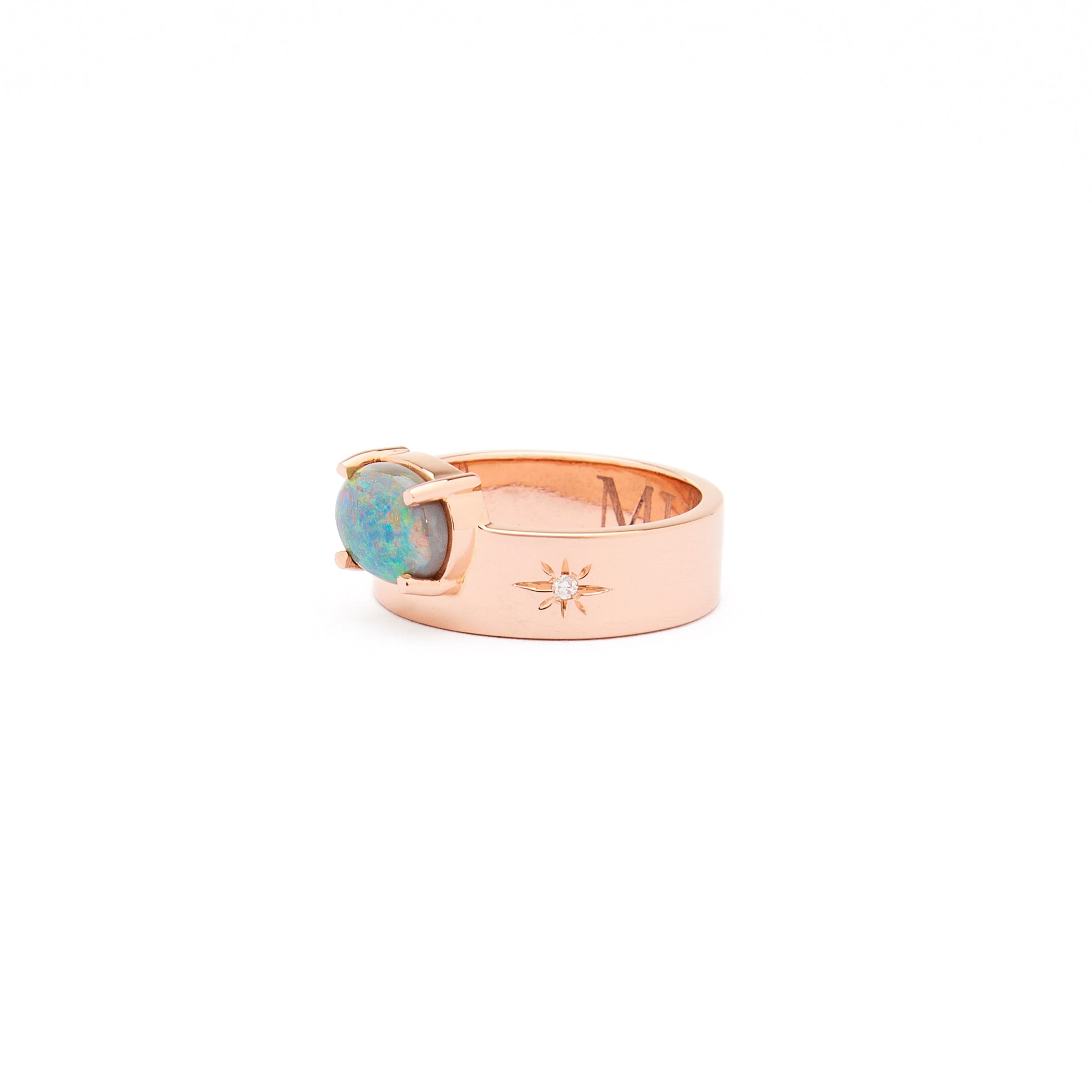 australian opal band ring in rose gold