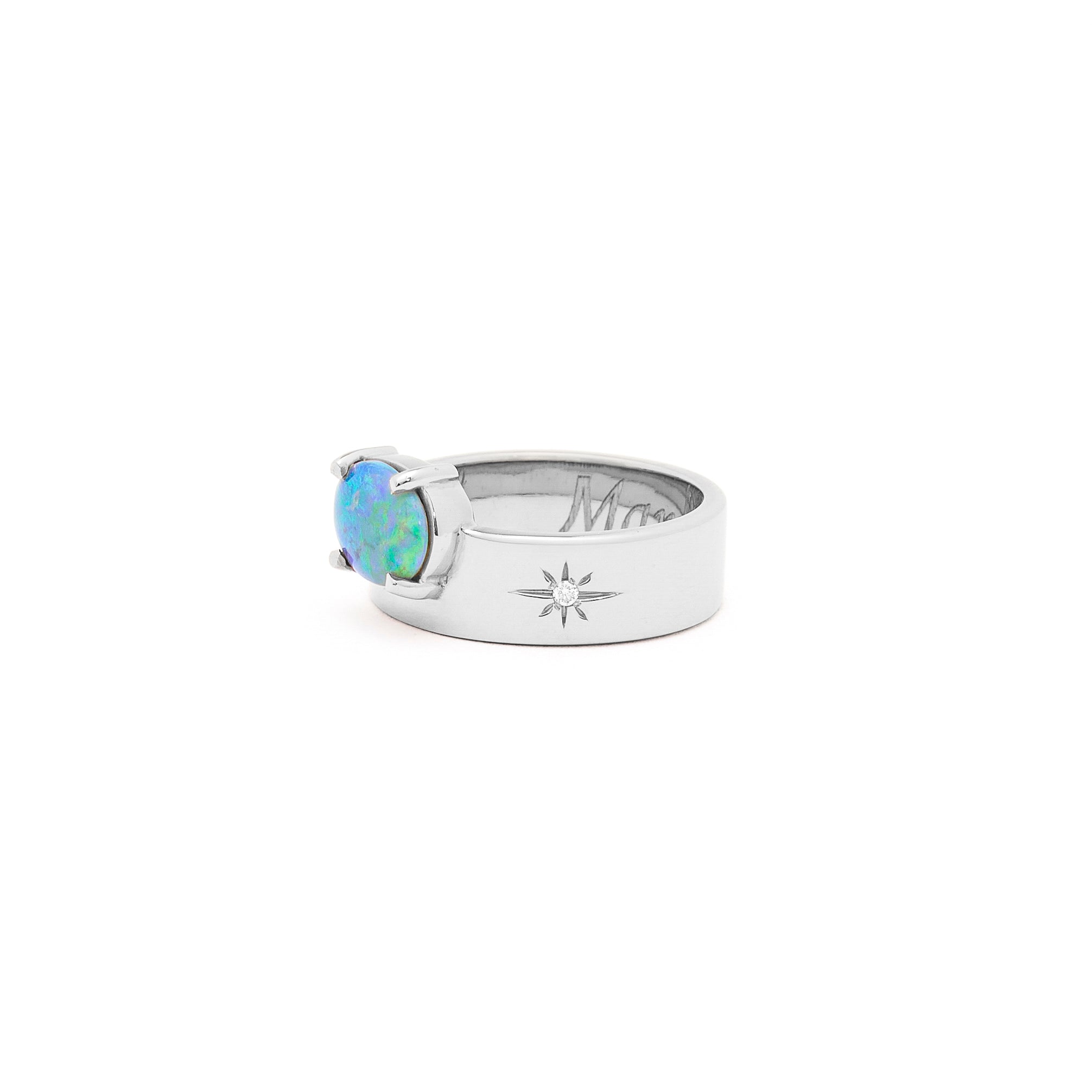 australian opal band ring in white gold