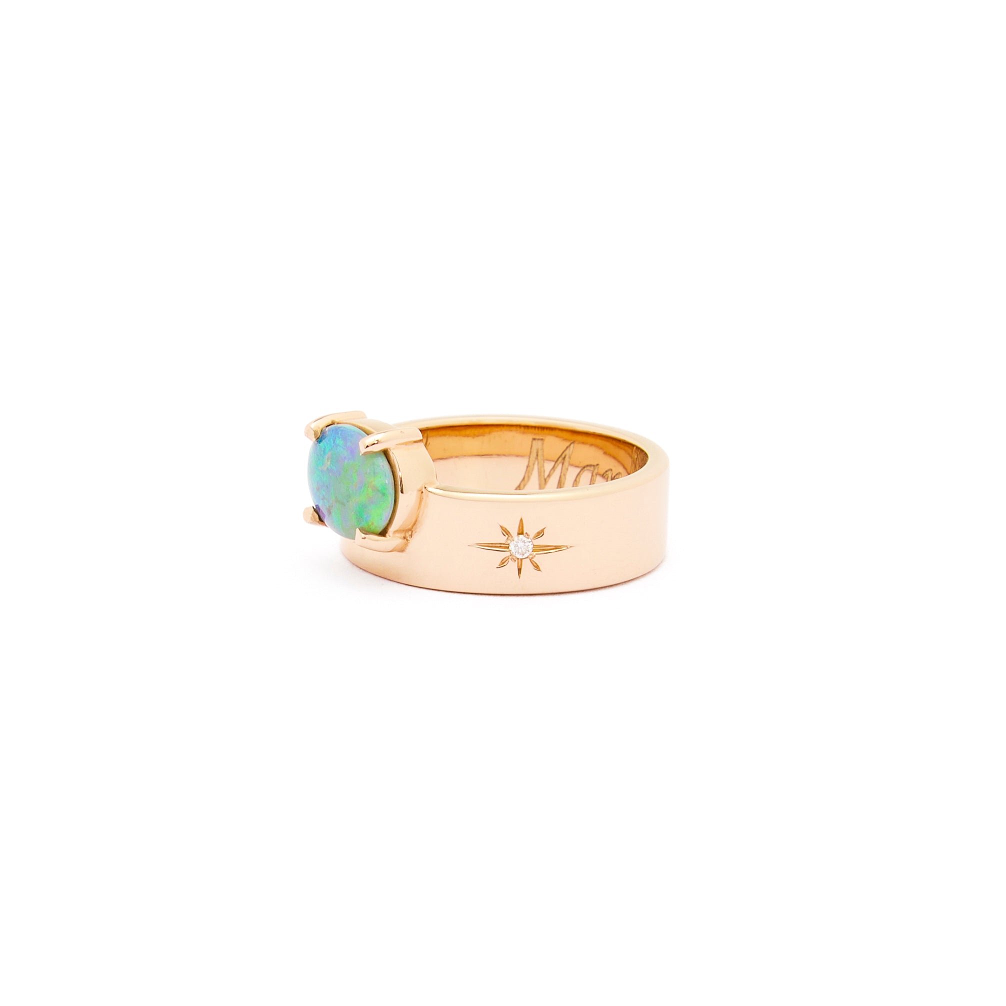 australian opal band ring in yellow gold