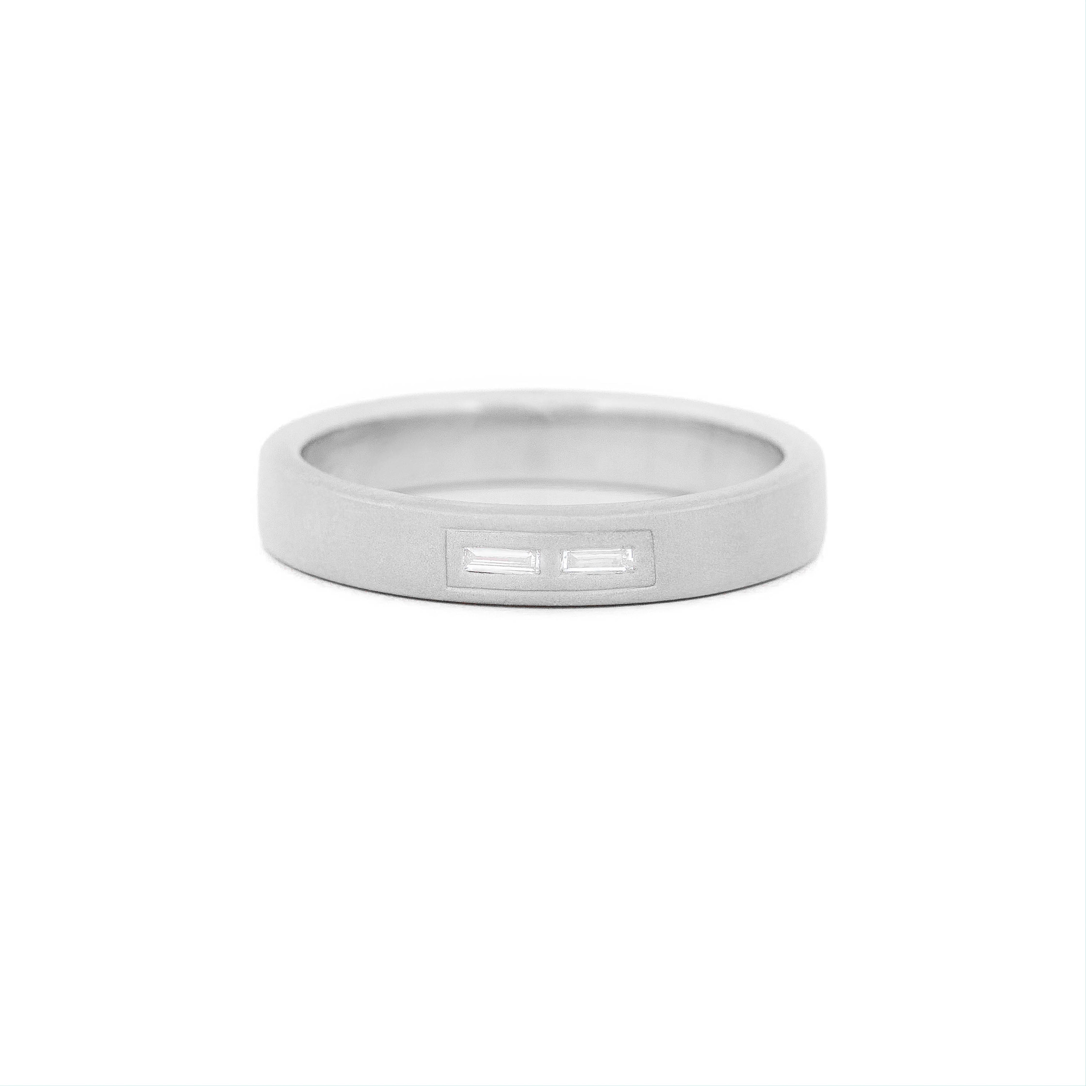 Gold 4 mm wedding band with bezel diamonds morse code.