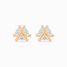 Gold and diamond earrings on a white background.