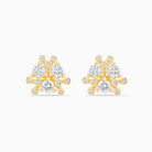 Gold and diamond earrings on a white background.