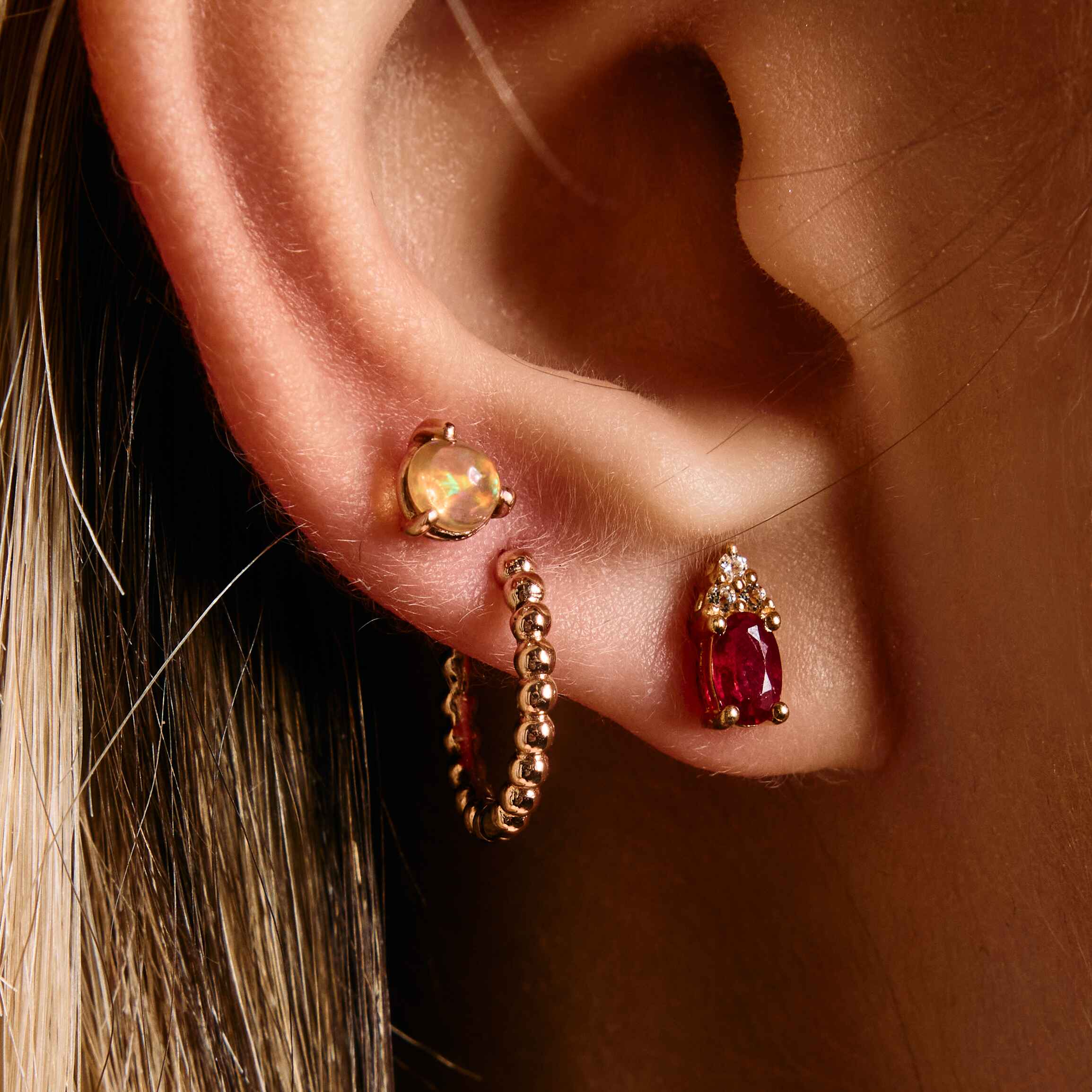 ★MIDNIGHT MOMENT.★ triple hoop bumpy earring MIDNIGHT MOMENT. | bumpy thin chain necklace / bumpy earcuff