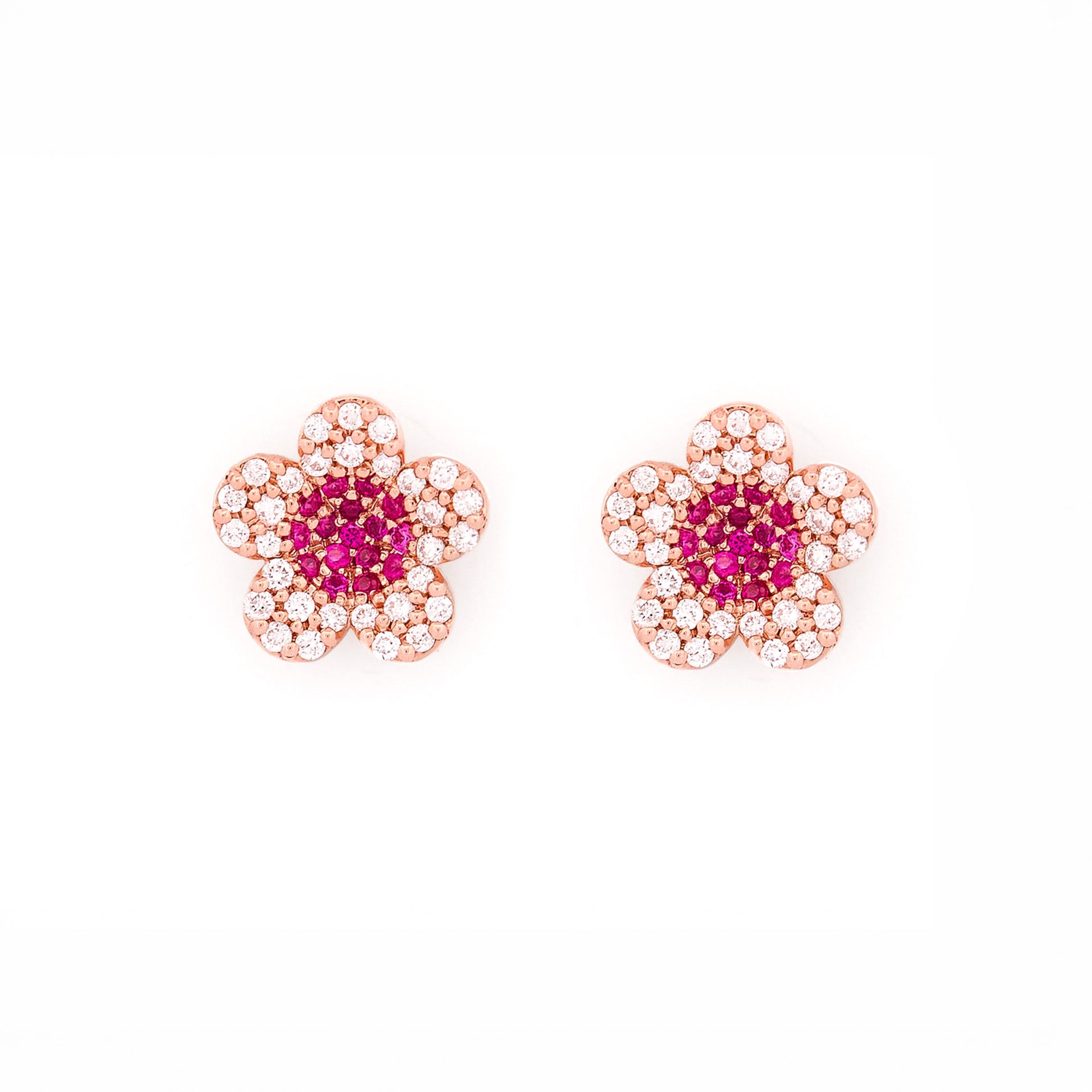 beautiful gold cherry blossom flower earrings on white background 