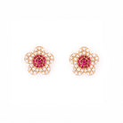 beautiful yellow gold cherry blossom flower earrings on white background 