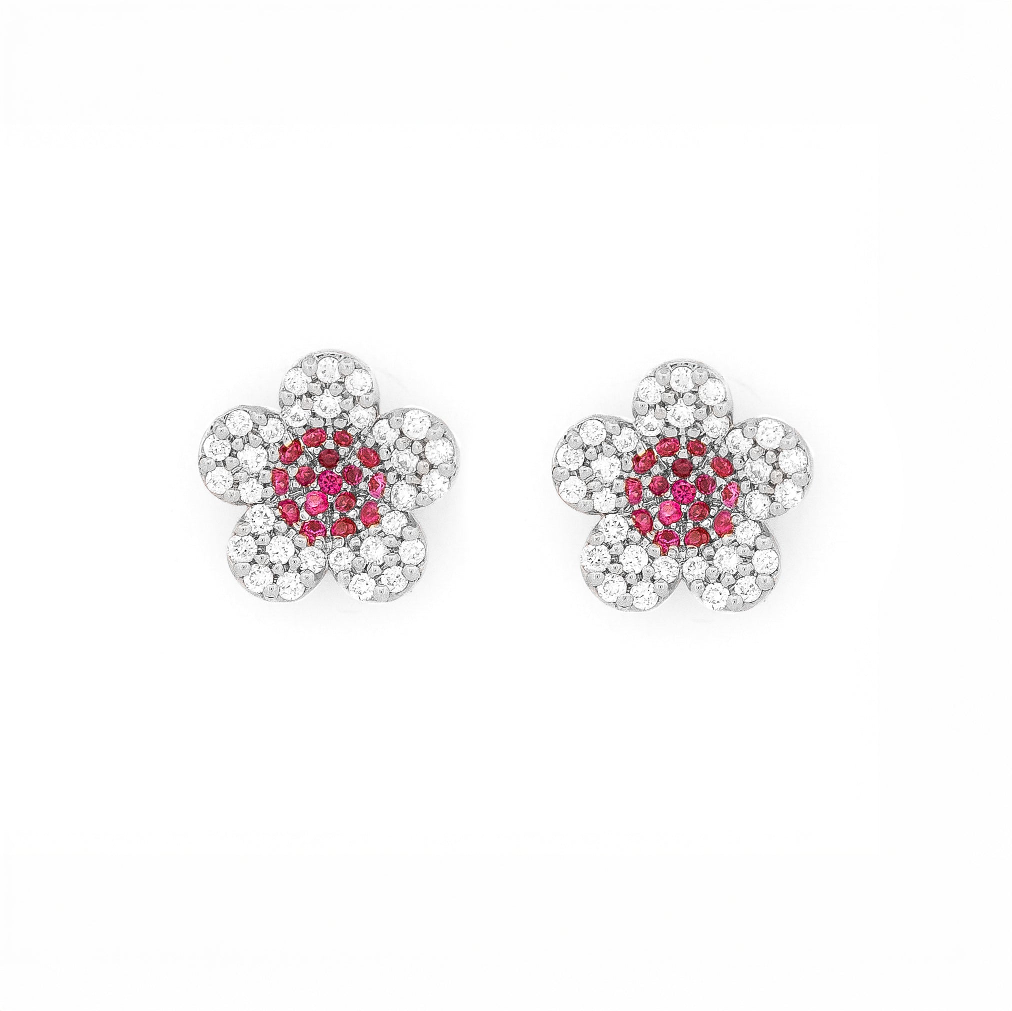 beautiful white gold cherry blossom flower earrings on white background 