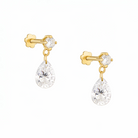 Gold earrings with teardrop-shaped Diamonds on a white background