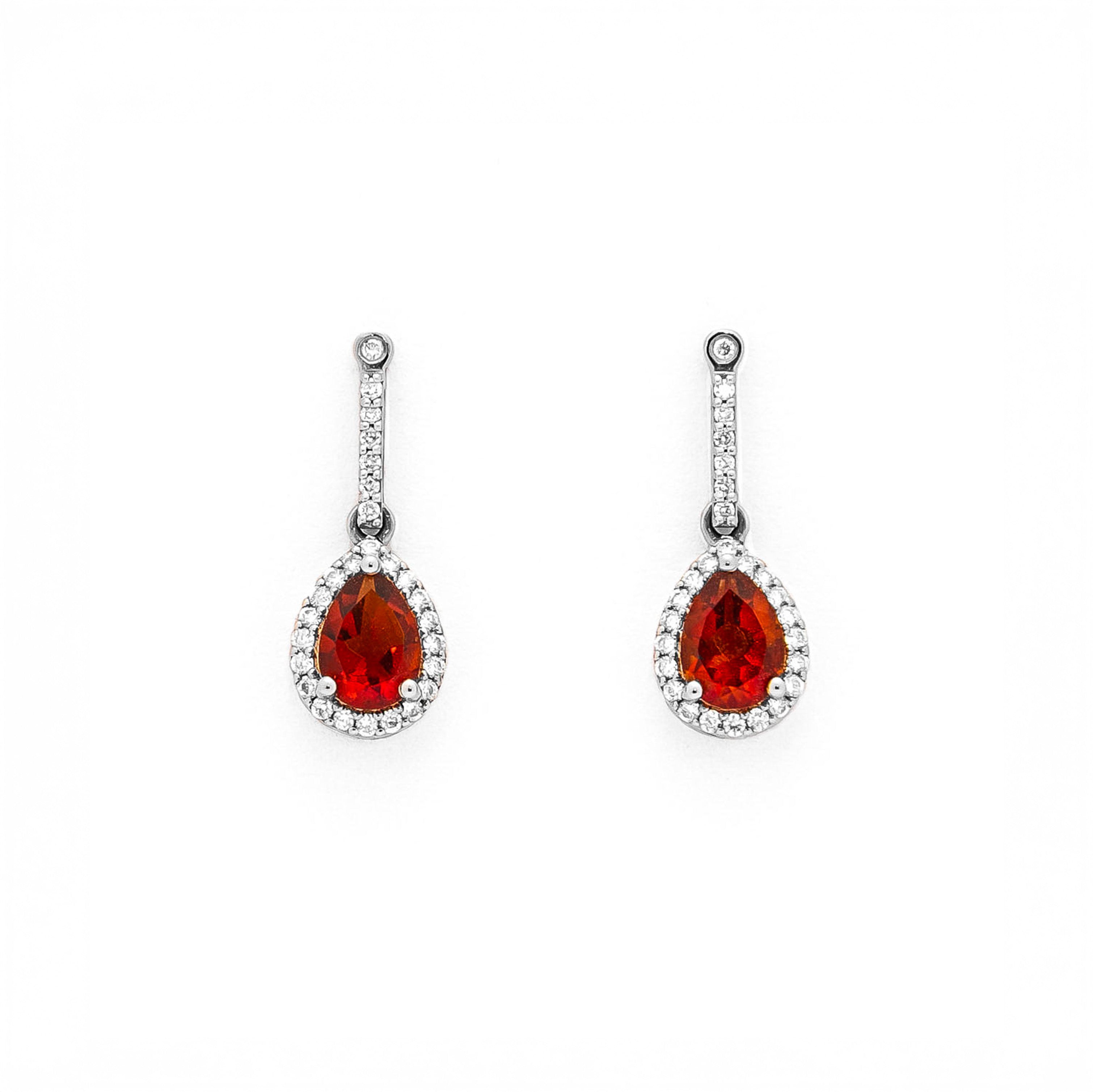 teardrop earring in white gold with diamonds and a teardrop fiery citrine 
