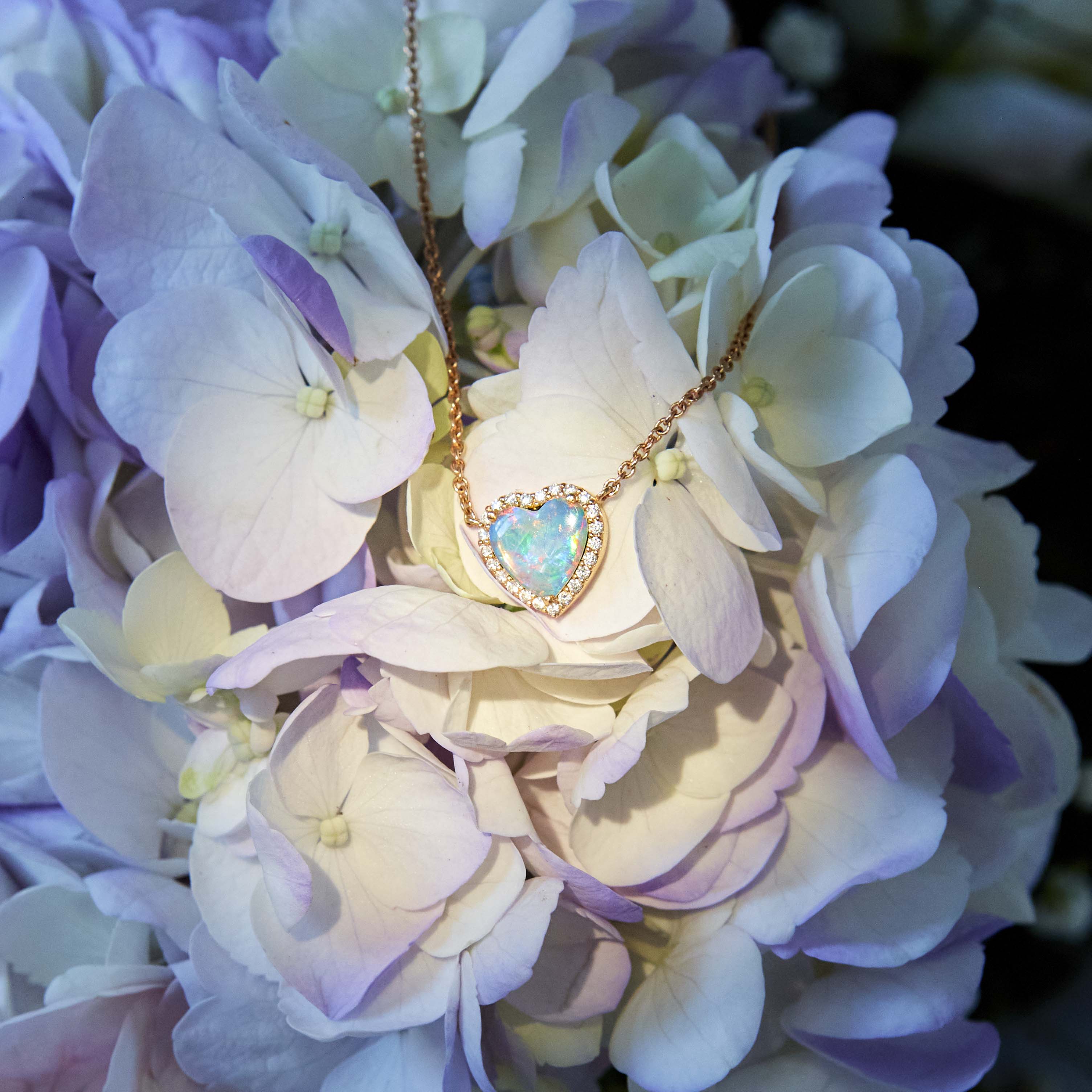 Rare Australian Opal Heart Surrounded by White Diamonds