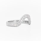 White gold 2.5 mm band ring with 3 round diamondsdiamonds on a white background.