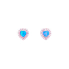 Heart-shaped Australian opal and Diamonds earrings in rose gold on a white background
