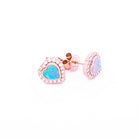 Heart-shaped Australian opal and Diamonds earrings in rose gold on a white background